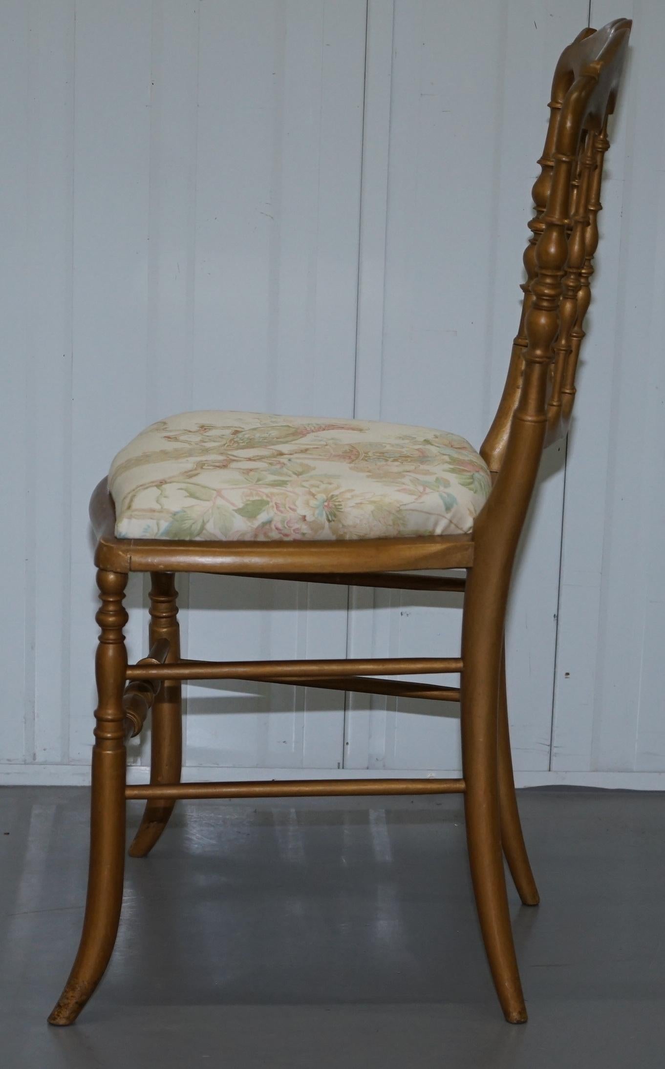Regency Style Gold Giltwood Spindle Chair circa 1900 Ornate Bird Upholstery For Sale 9