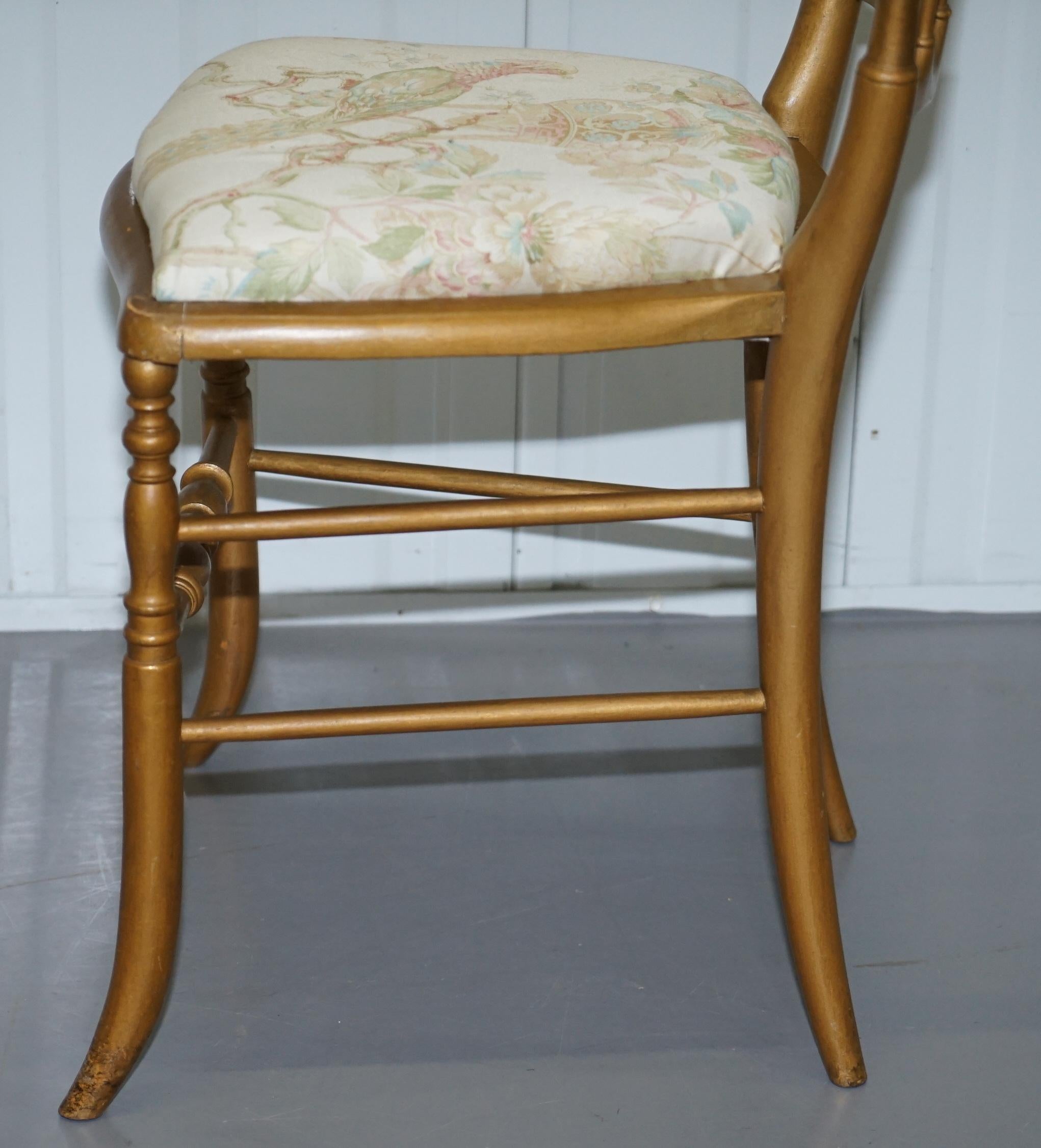 Regency Style Gold Giltwood Spindle Chair circa 1900 Ornate Bird Upholstery For Sale 10