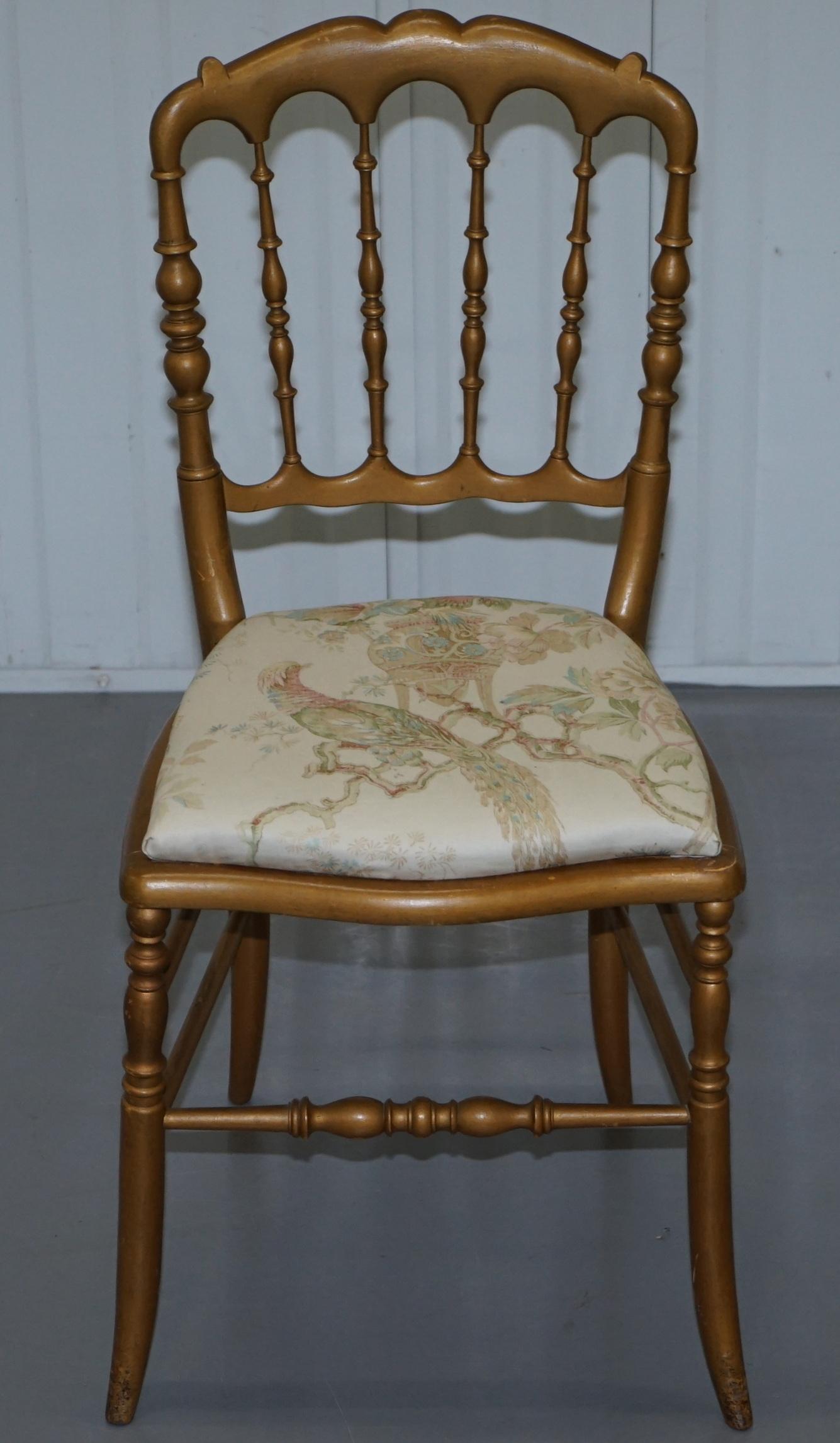 We are delighted to offer for sale this lovely circa 1900 Regency style gold gilt wood framed chair with ornate bird upholstery

A good looking well made and decorative antique chair, the upholstery really is lovely it depicts a gorgeous bird. It