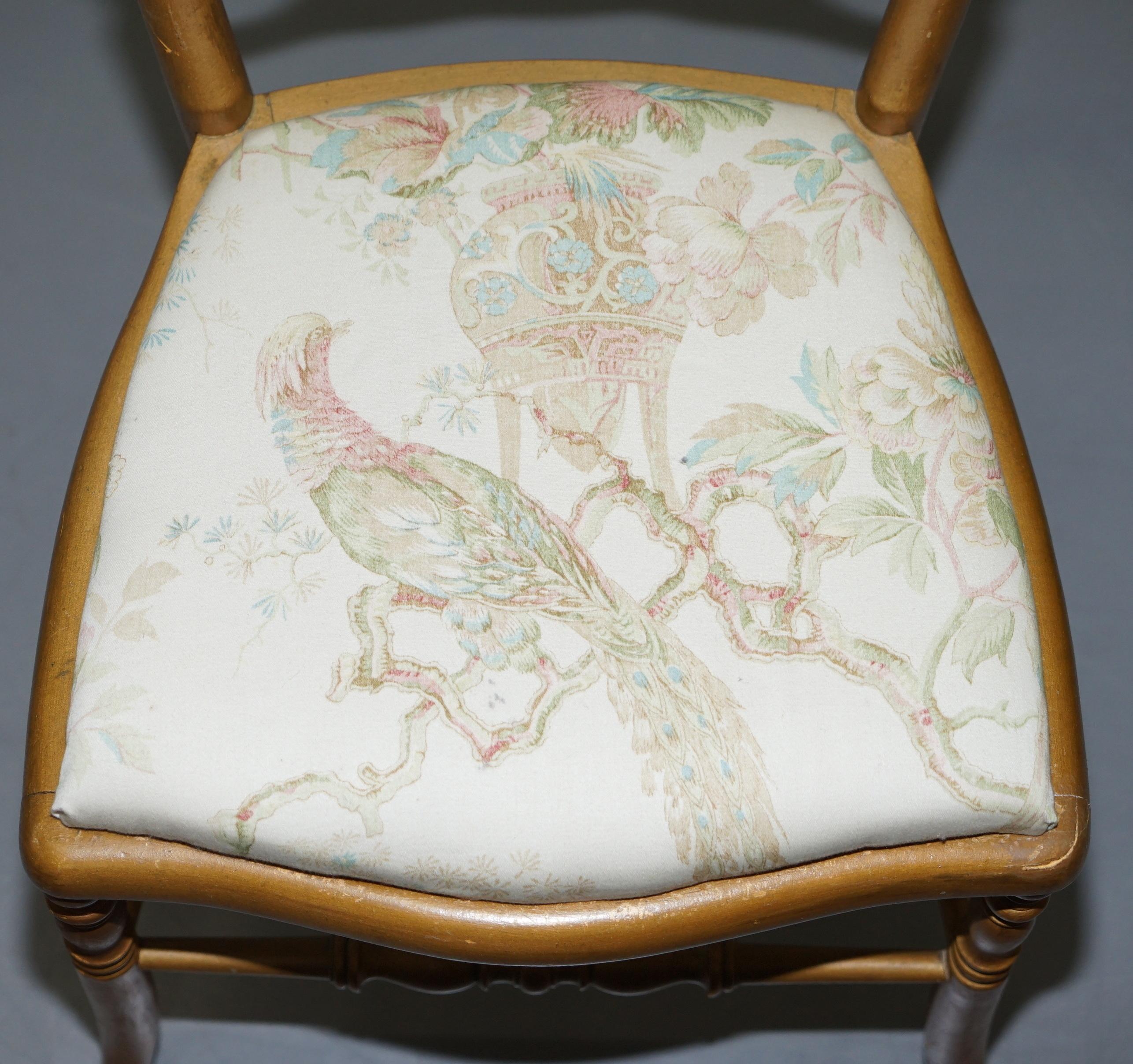 English Regency Style Gold Giltwood Spindle Chair circa 1900 Ornate Bird Upholstery For Sale
