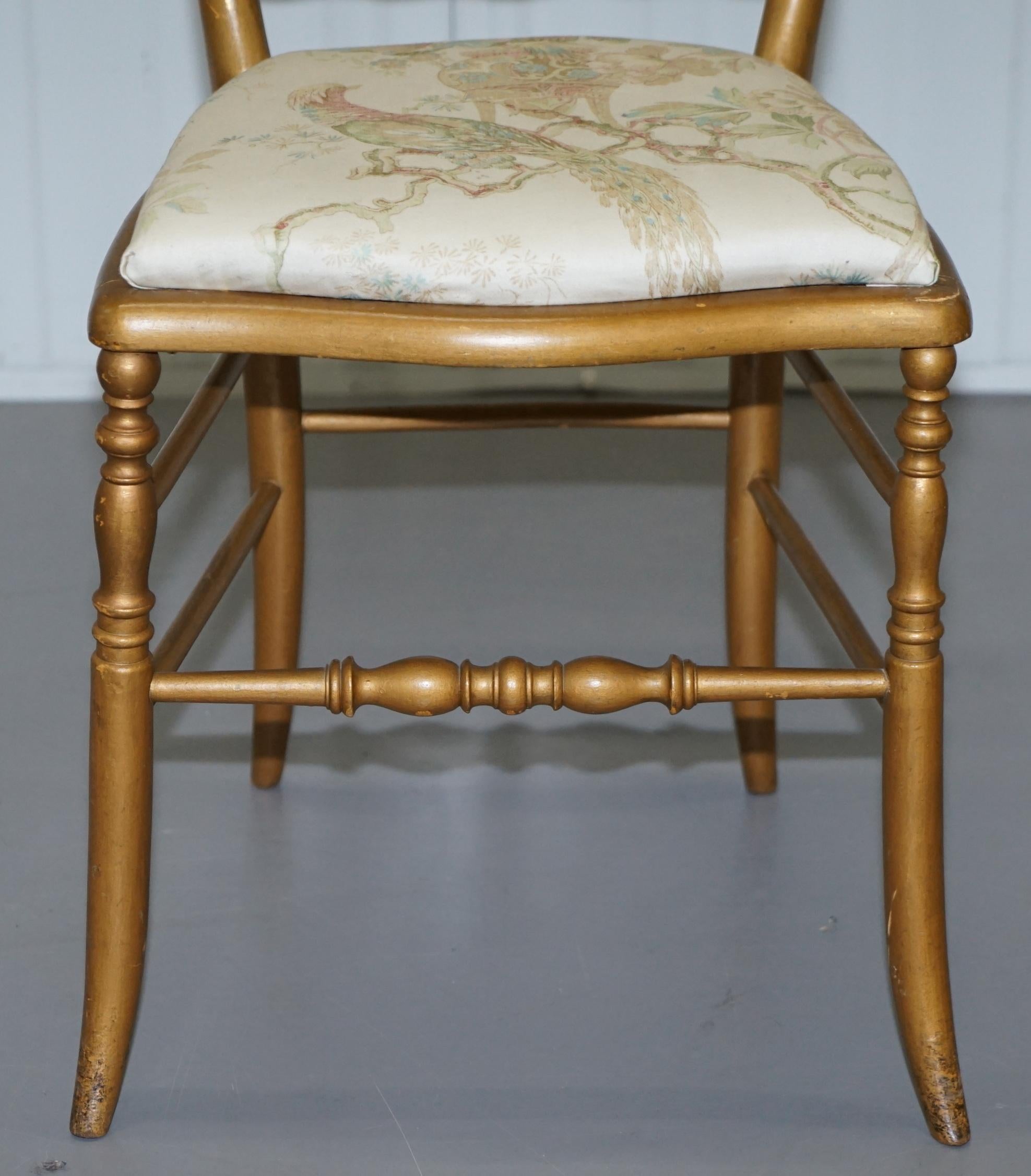 Regency Style Gold Giltwood Spindle Chair circa 1900 Ornate Bird Upholstery For Sale 2