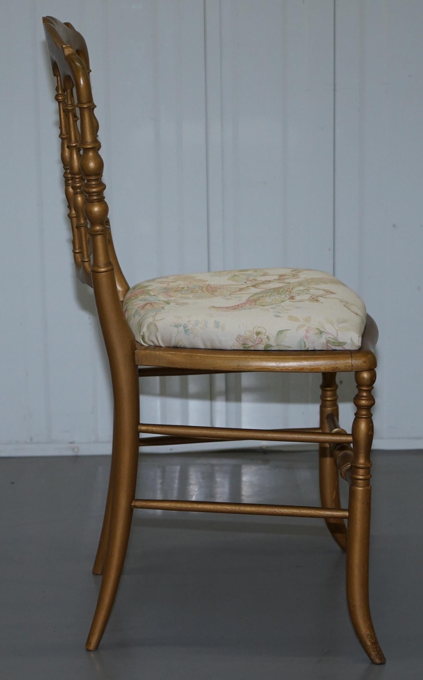 Regency Style Gold Giltwood Spindle Chair circa 1900 Ornate Bird Upholstery For Sale 3