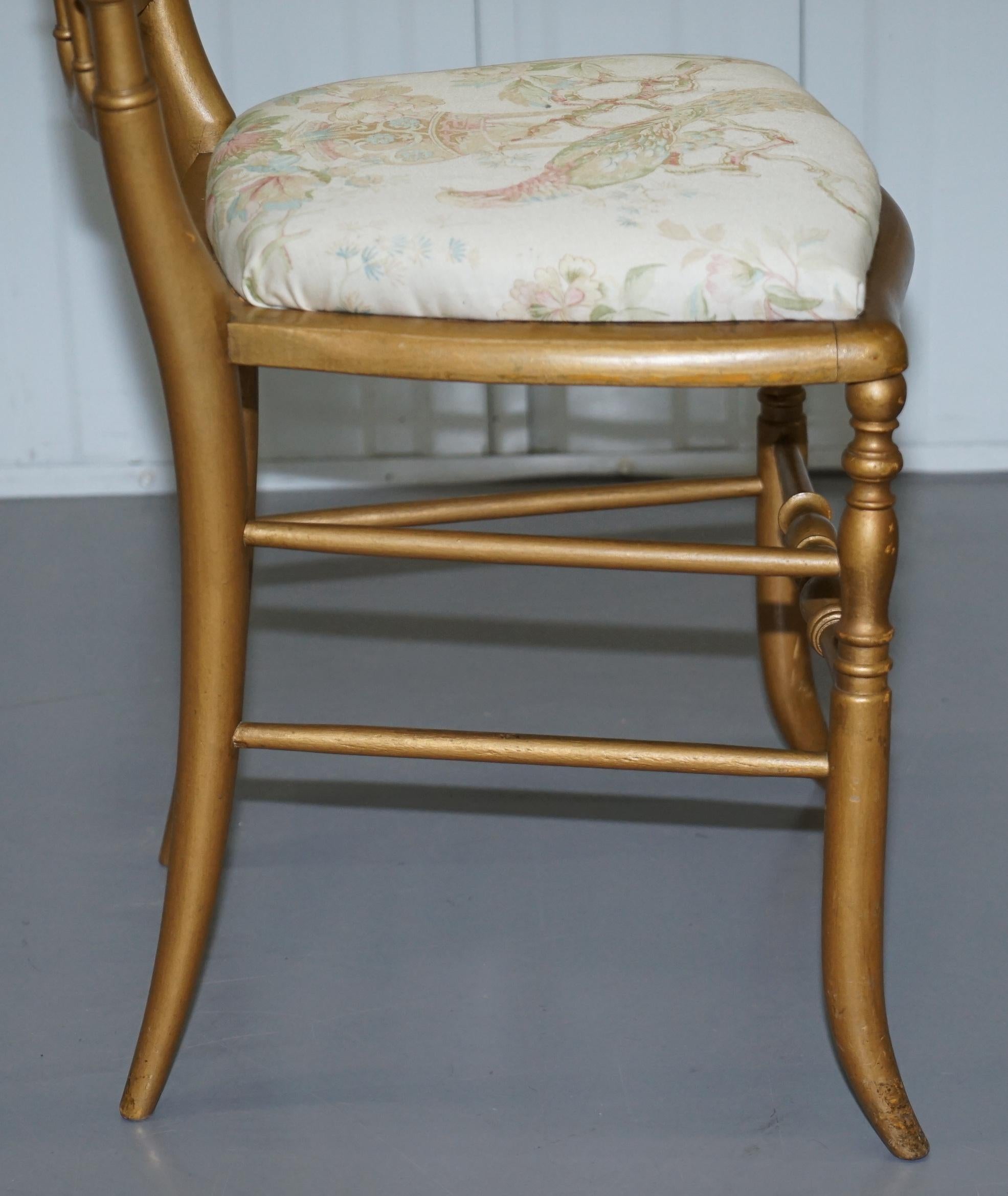 Regency Style Gold Giltwood Spindle Chair circa 1900 Ornate Bird Upholstery For Sale 4