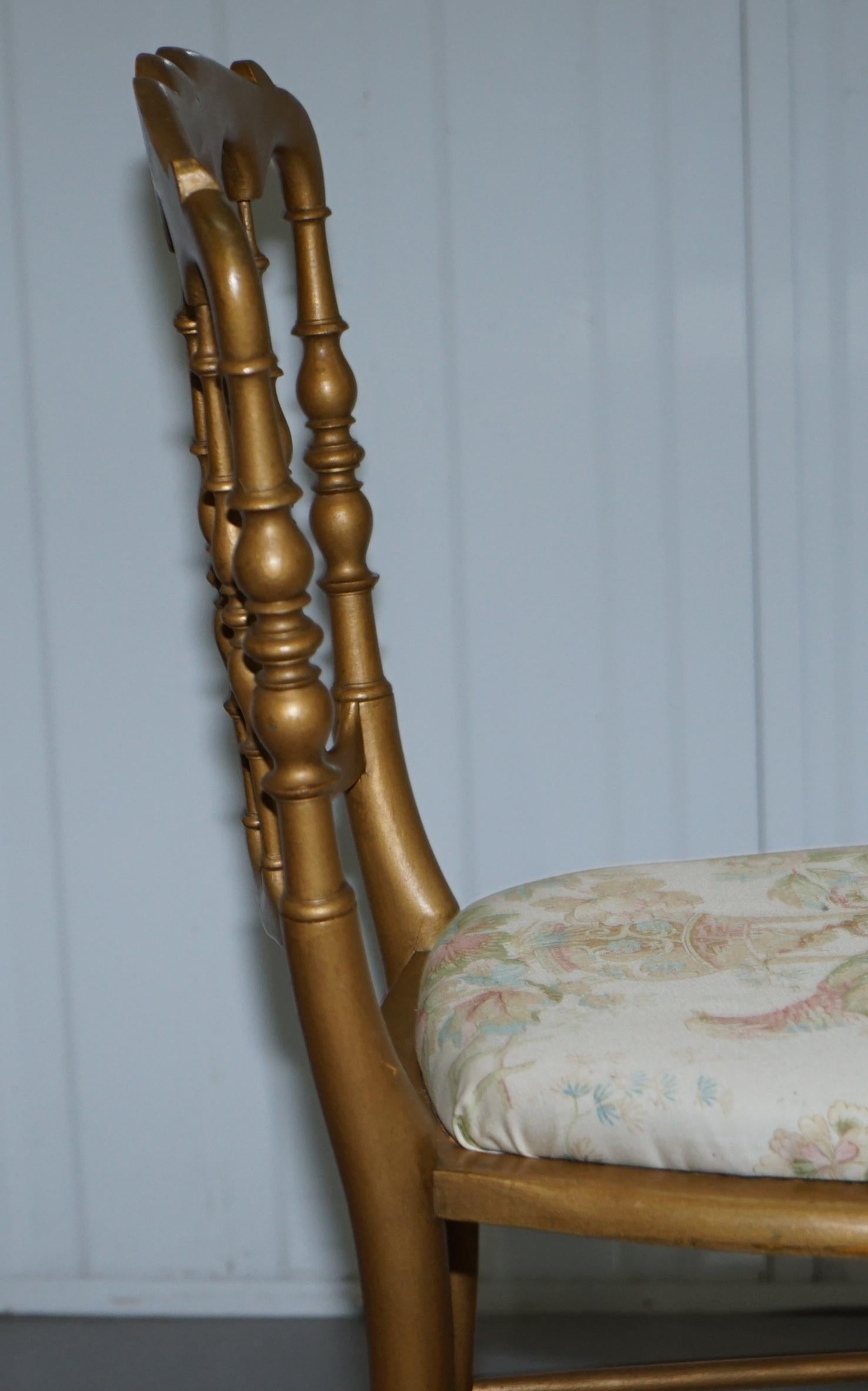 Regency Style Gold Giltwood Spindle Chair circa 1900 Ornate Bird Upholstery For Sale 5