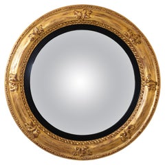Regency Style Gold Giltwood Round Convex Carved Mirror