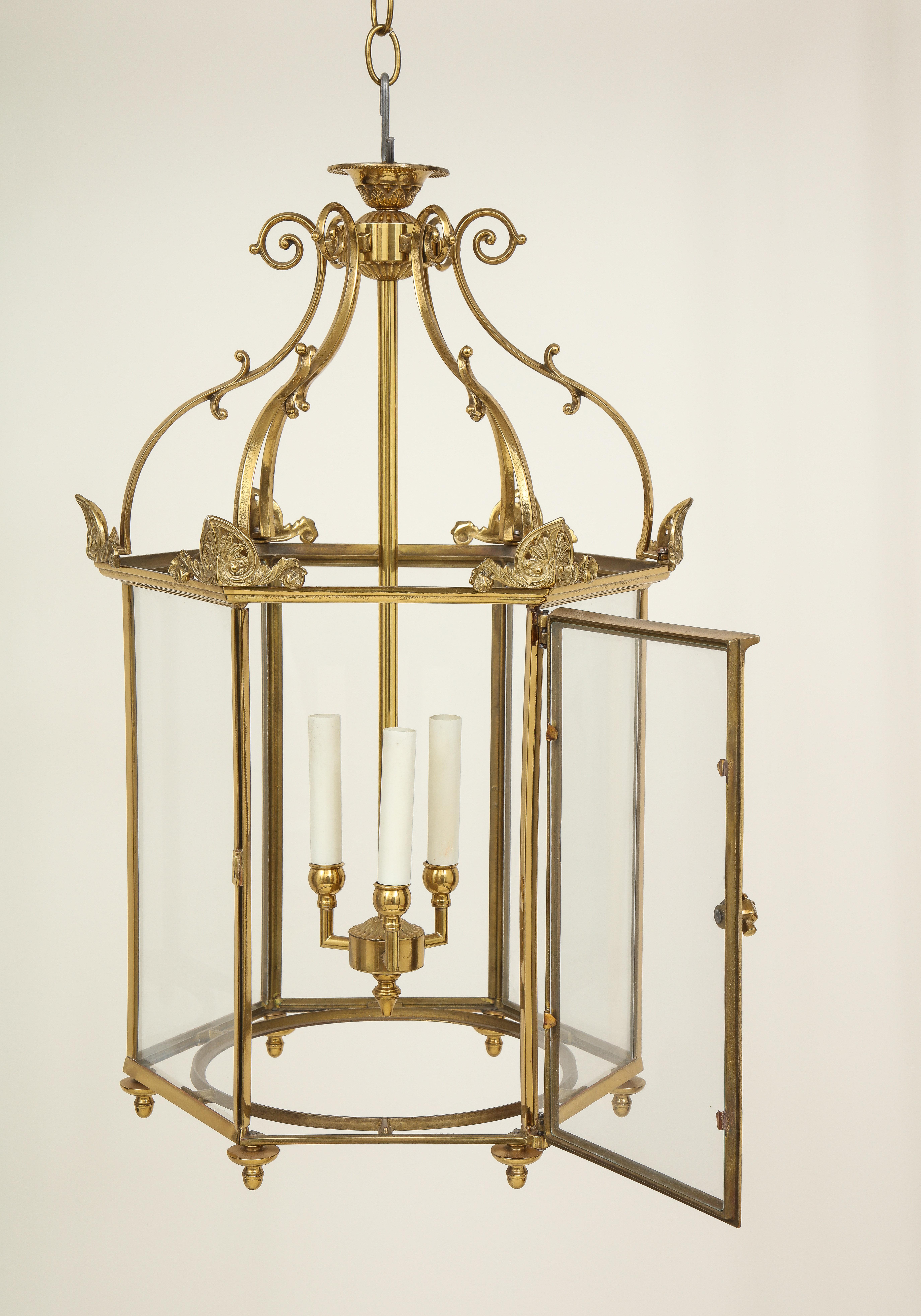 Italian Regency Style Gold-Lacquered Brass Hall Lantern