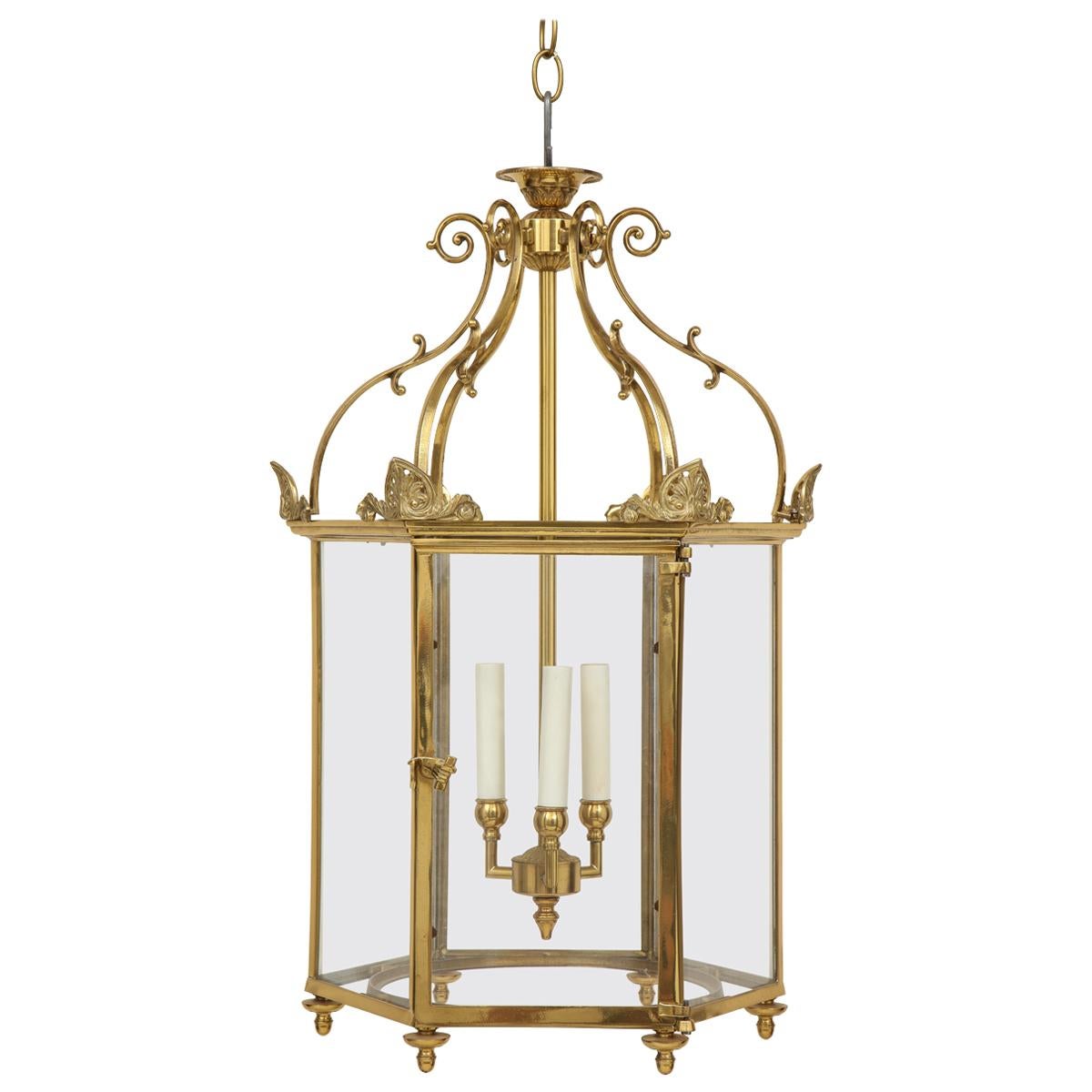 Regency Style Gold-Lacquered Brass Hall Lantern