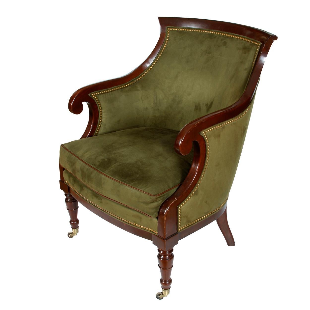 20th Century Regency Style Green Velvet Armchair