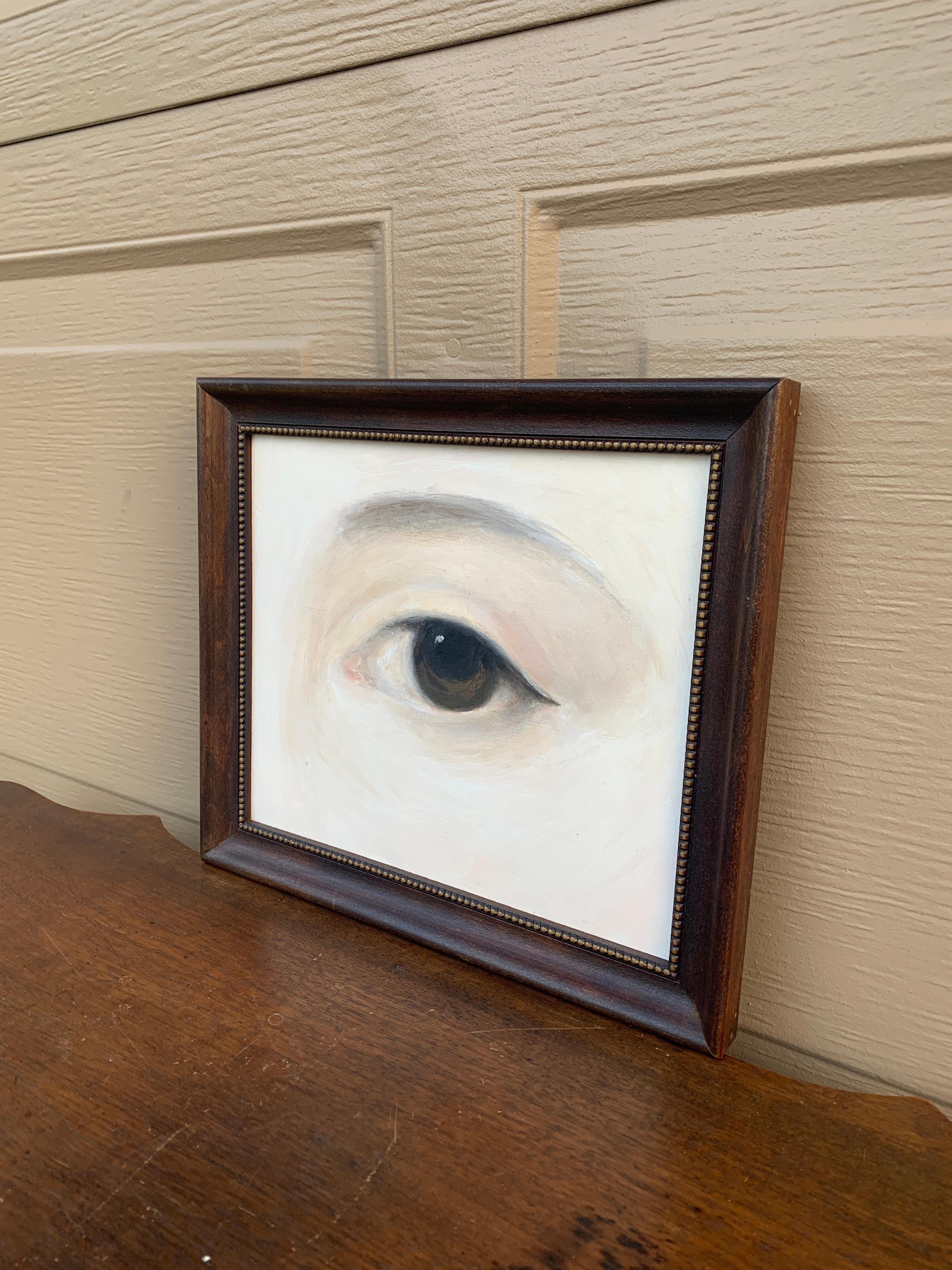 American Regency Style Hand Painted Framed Oil on Canvas Lover's Eye Painting For Sale