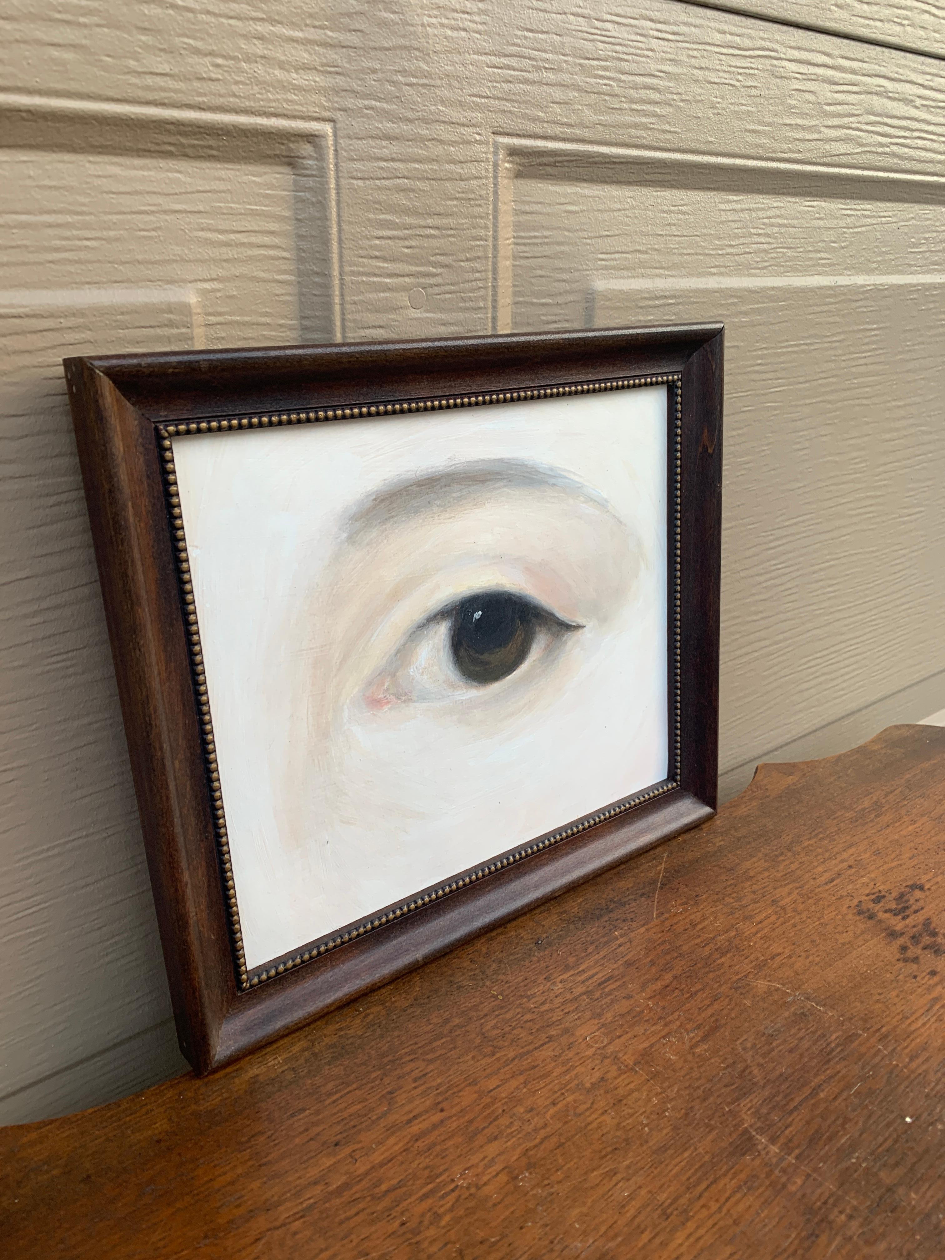 Regency Style Hand Painted Framed Oil on Canvas Lover's Eye Painting In Good Condition For Sale In Elkhart, IN