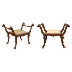 Regency Style Italian Carved Giltwood Camel Form Ottomans / Benches - Pair