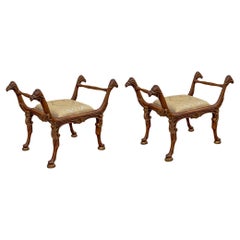 Regency Style Italian Carved Giltwood Camel Form Ottomans / Benches - Pair