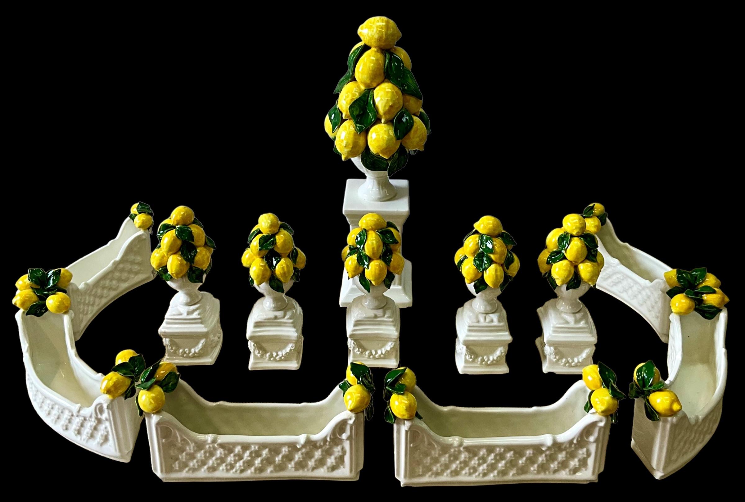 20th Century Regency Style Italian Ceramic Lemon Topiary Table Decor / Vases / Centerpiece  For Sale