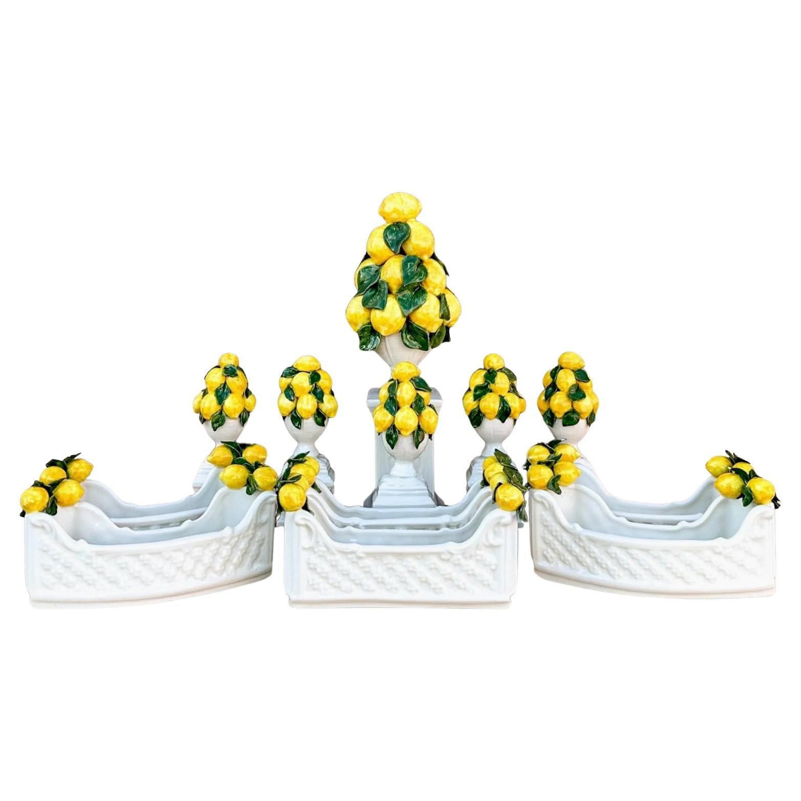 Regency Style Italian Ceramic Lemon Topiary Table Decor / Vases / Centerpiece  For Sale