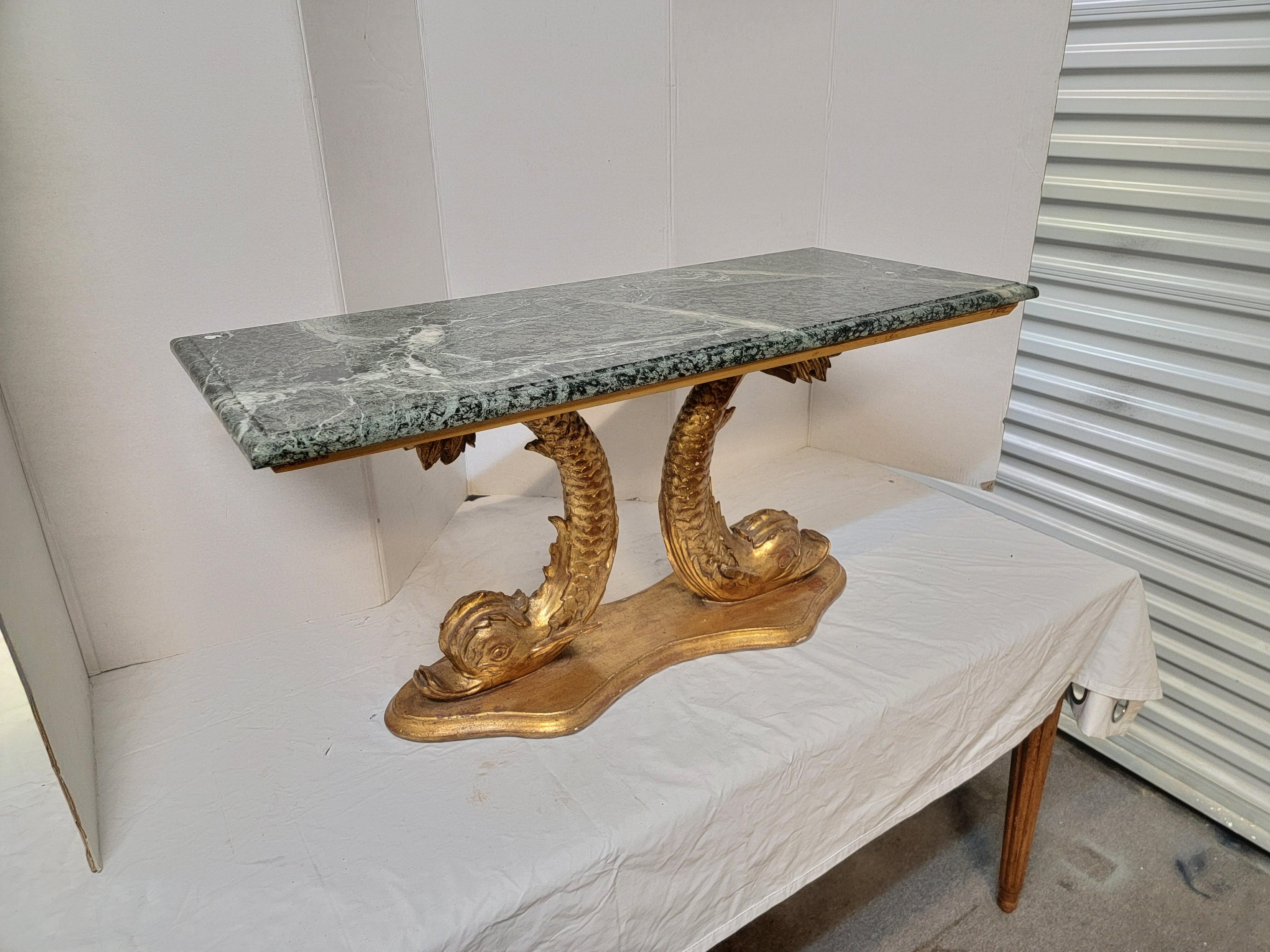 Regency Style Italian Giltwood Dolphin Form Marble Top Coffee Table / Bench 7