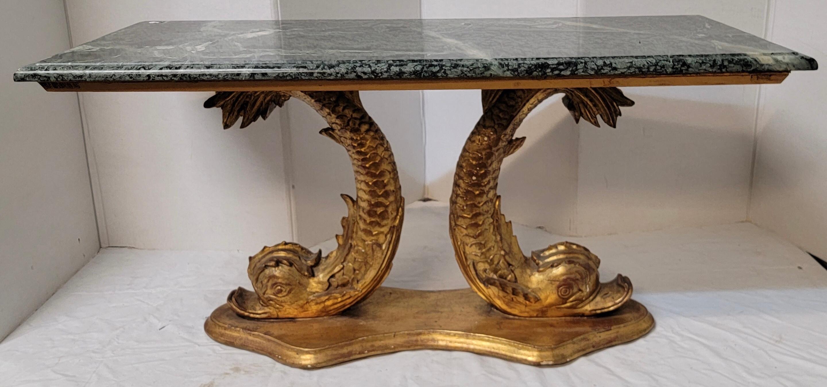 Regency Style Italian Giltwood Dolphin Form Marble Top Coffee Table / Bench 1