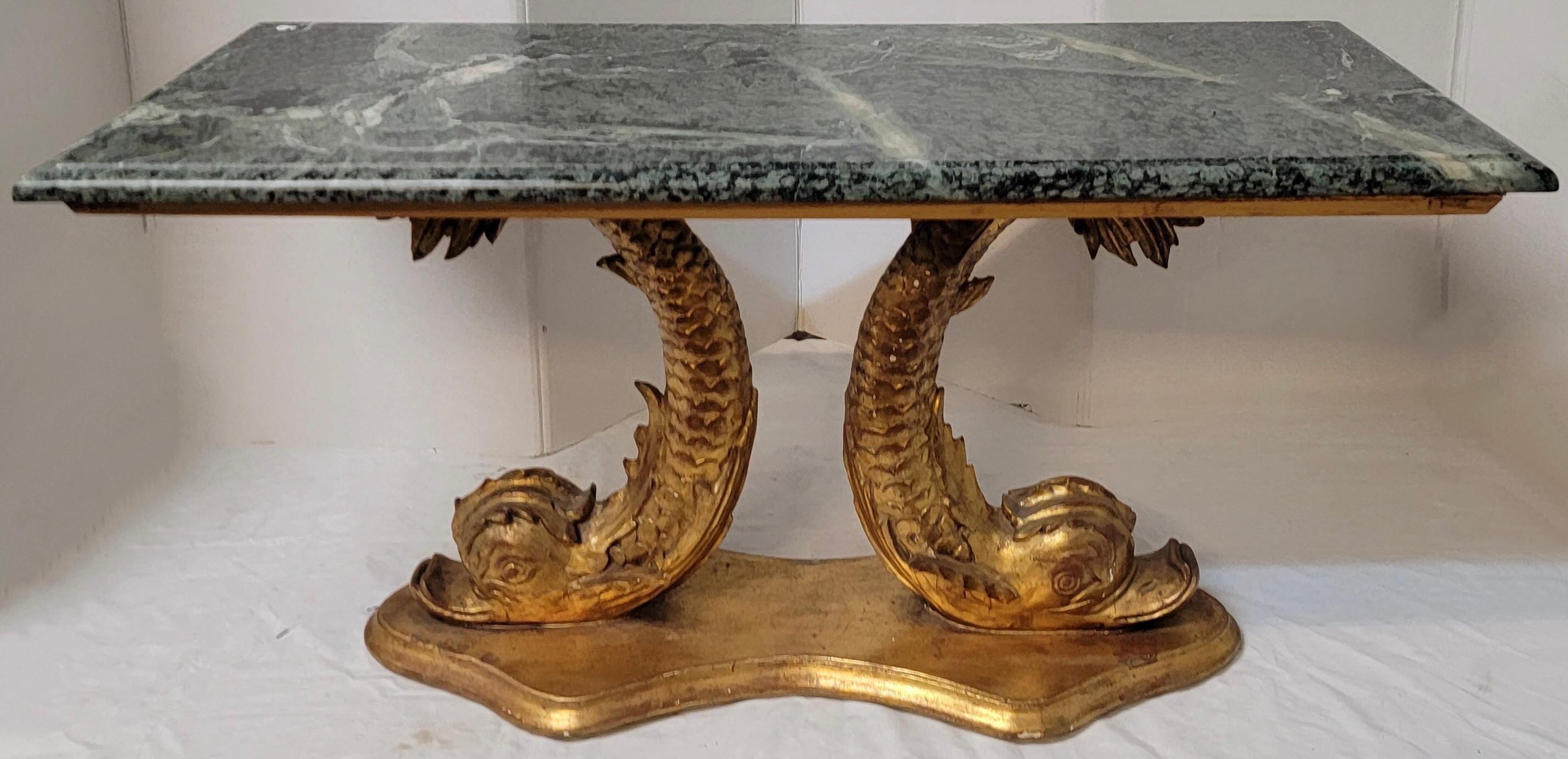 Regency Style Italian Giltwood Dolphin Form Marble Top Coffee Table / Bench 2