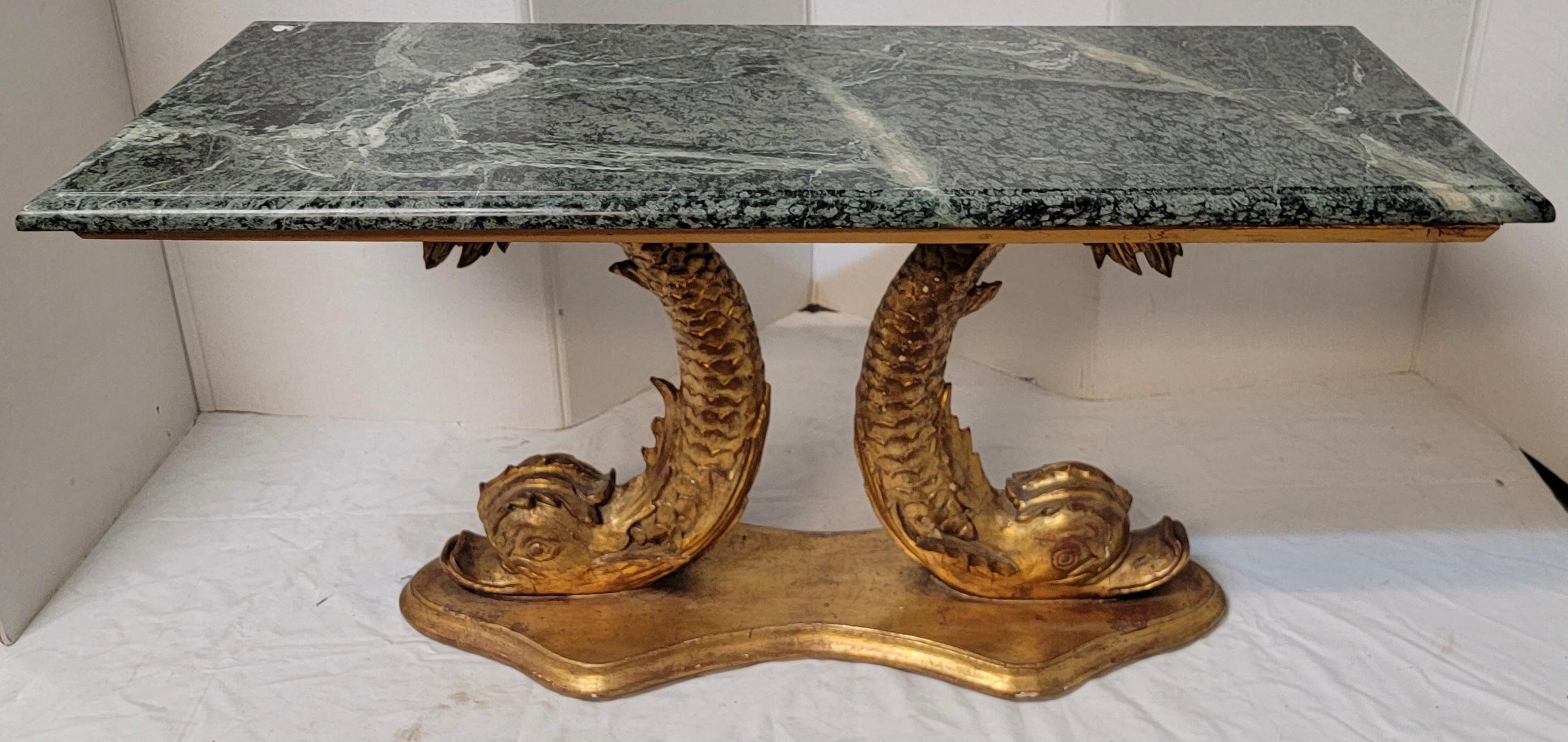 Regency Style Italian Giltwood Dolphin Form Marble Top Coffee Table / Bench 3