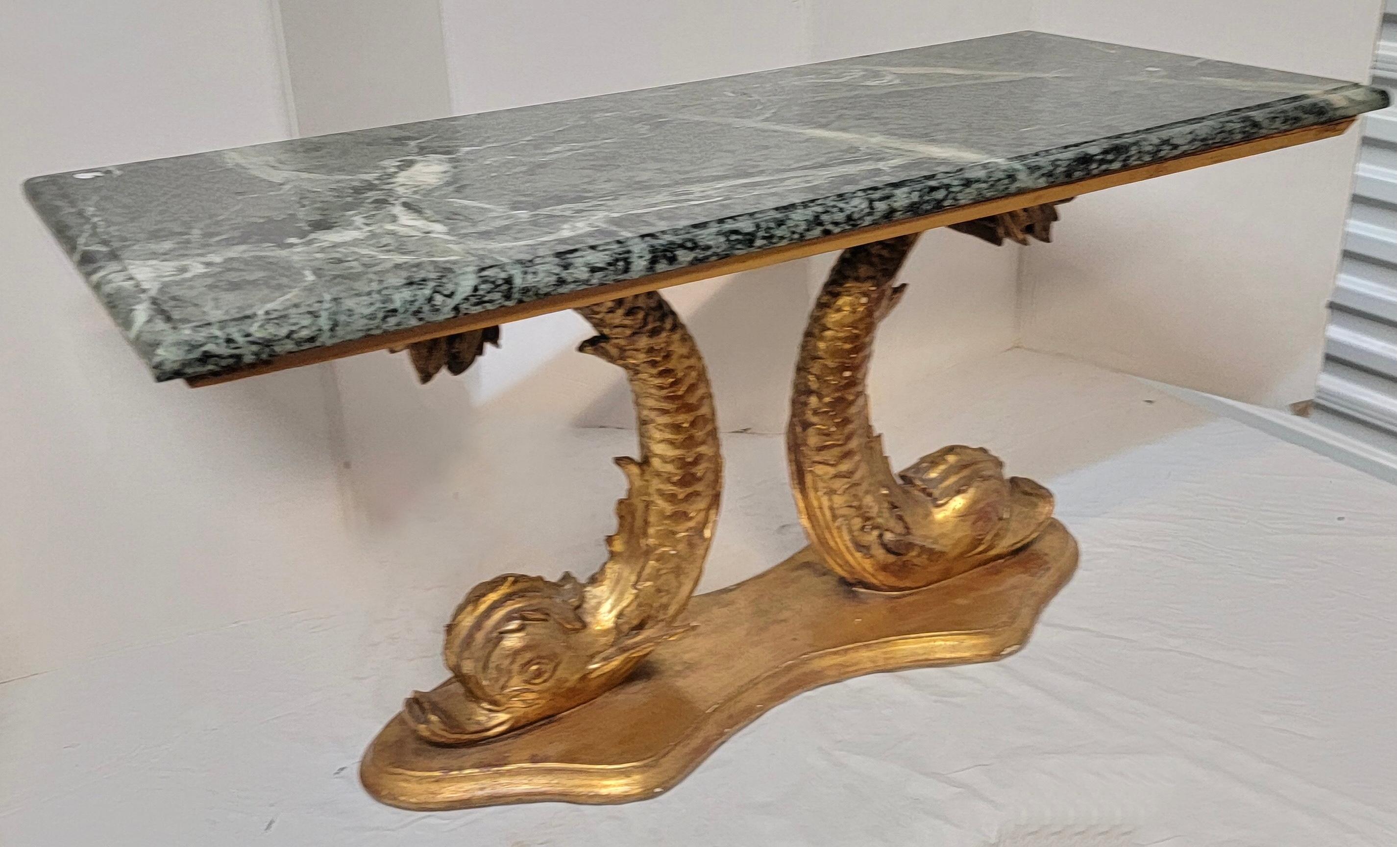 Regency Style Italian Giltwood Dolphin Form Marble Top Coffee Table / Bench 4