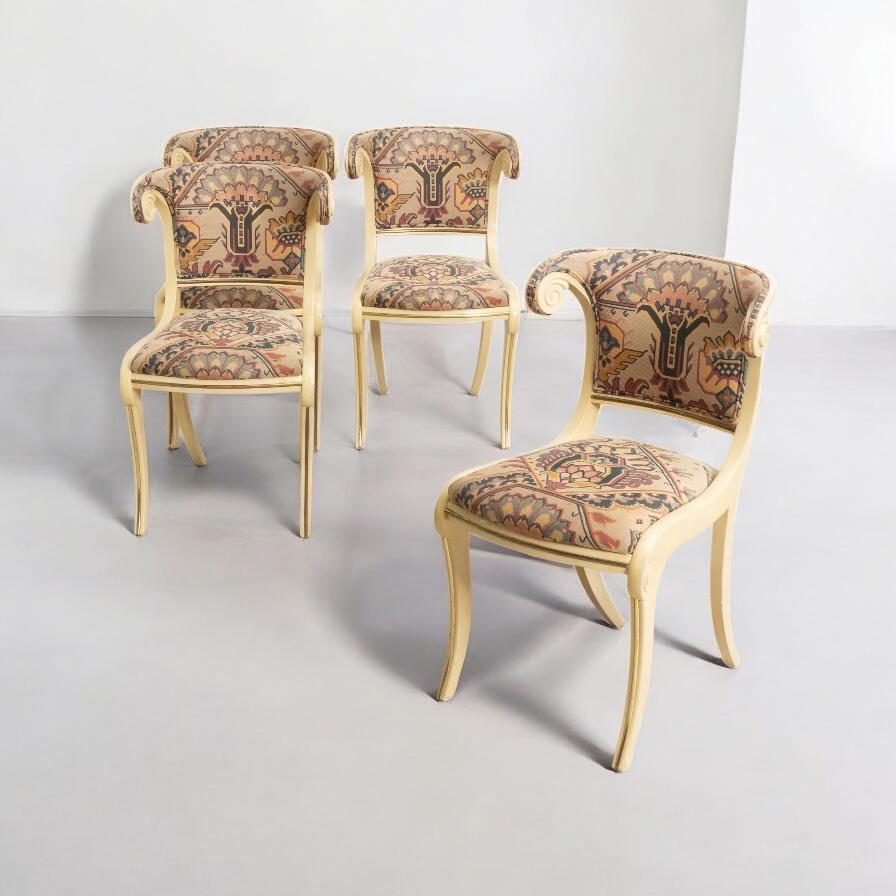 Regency Style Italian Neo-Classical Klismos Game Table / Dining Chairs -S/4 In Good Condition For Sale In Kennesaw, GA