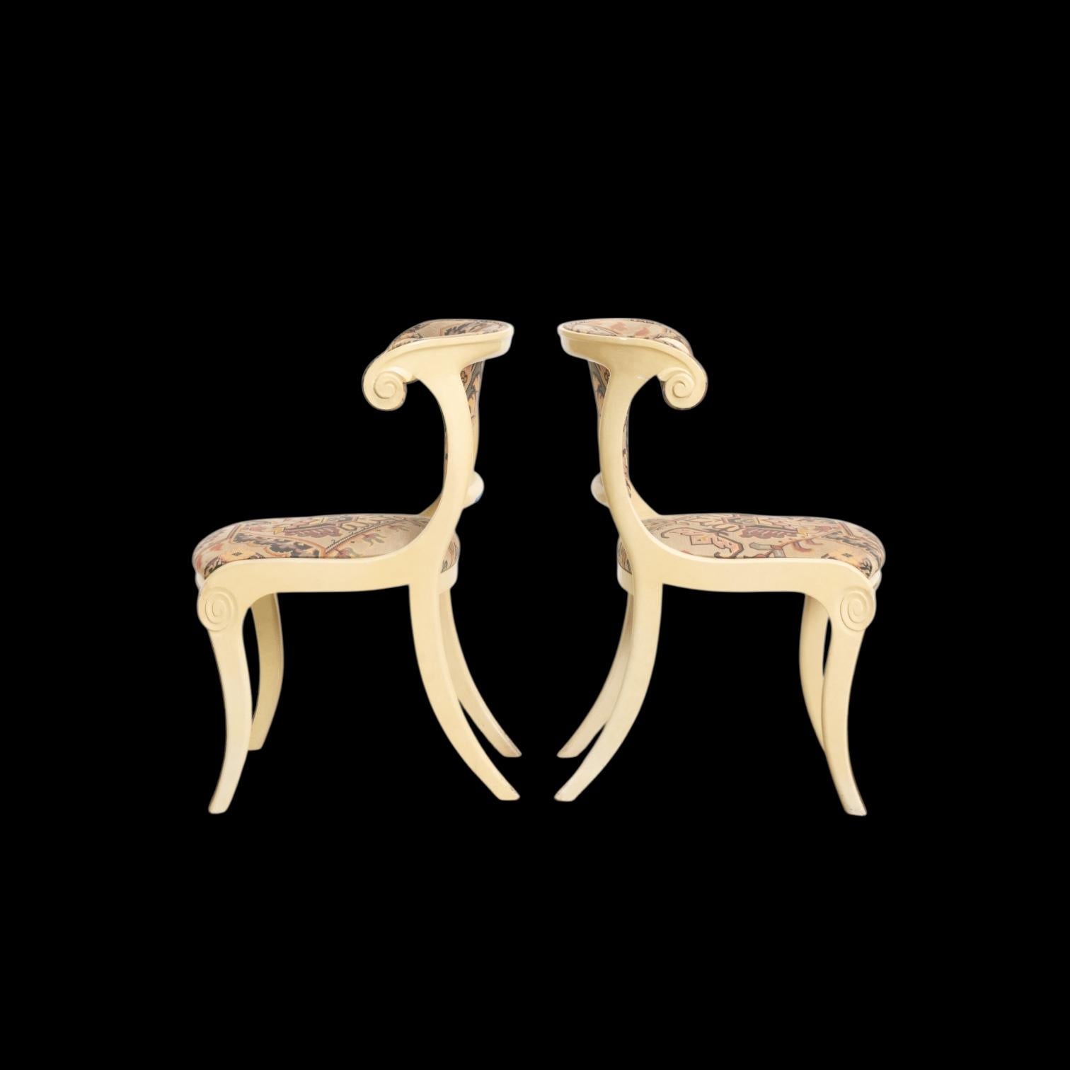 20th Century Regency Style Italian Neo-Classical Klismos Game Table / Dining Chairs -S/4 For Sale