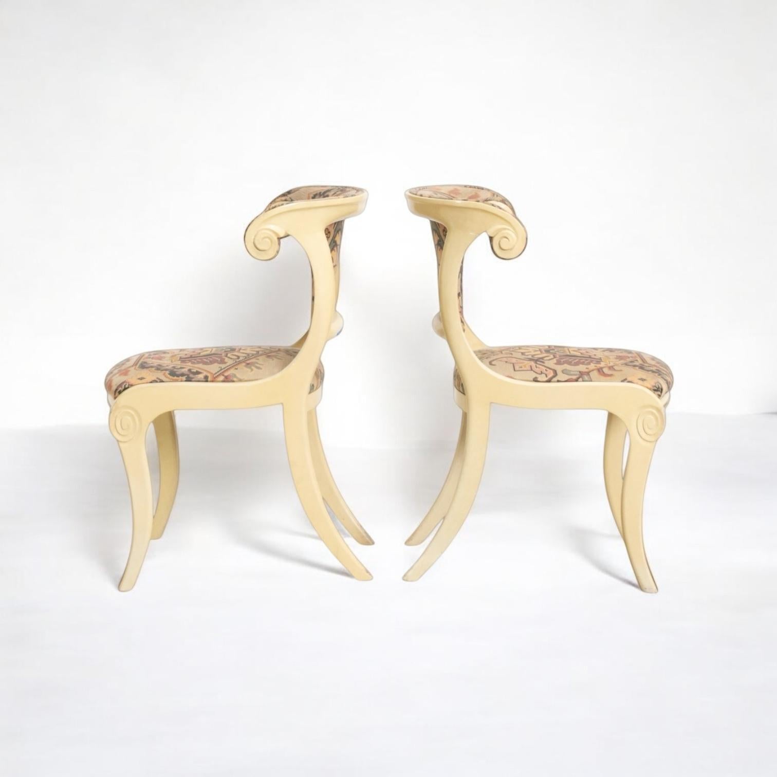 Upholstery Regency Style Italian Neo-Classical Klismos Game Table / Dining Chairs -S/4 For Sale