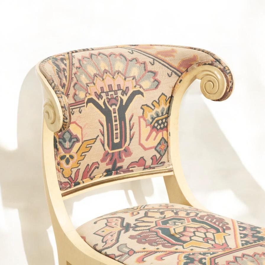 Regency Style Italian Neo-Classical Klismos Game Table / Dining Chairs -S/4 For Sale 1
