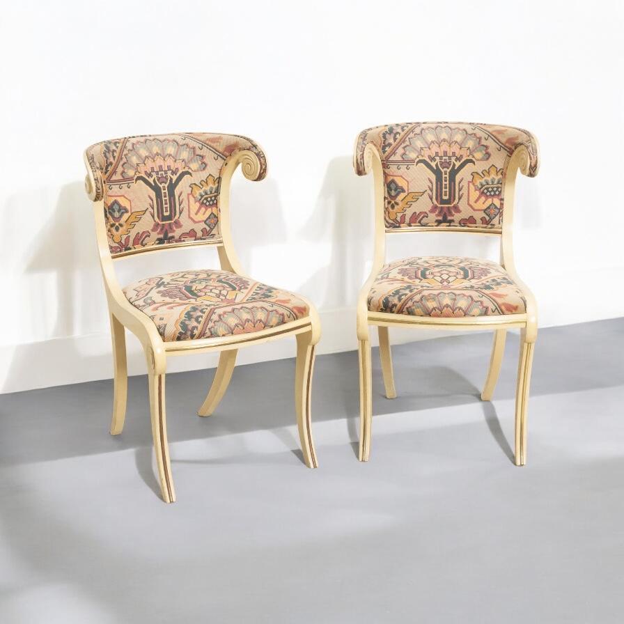 Regency Style Italian Neo-Classical Klismos Game Table / Dining Chairs -S/4 For Sale 3