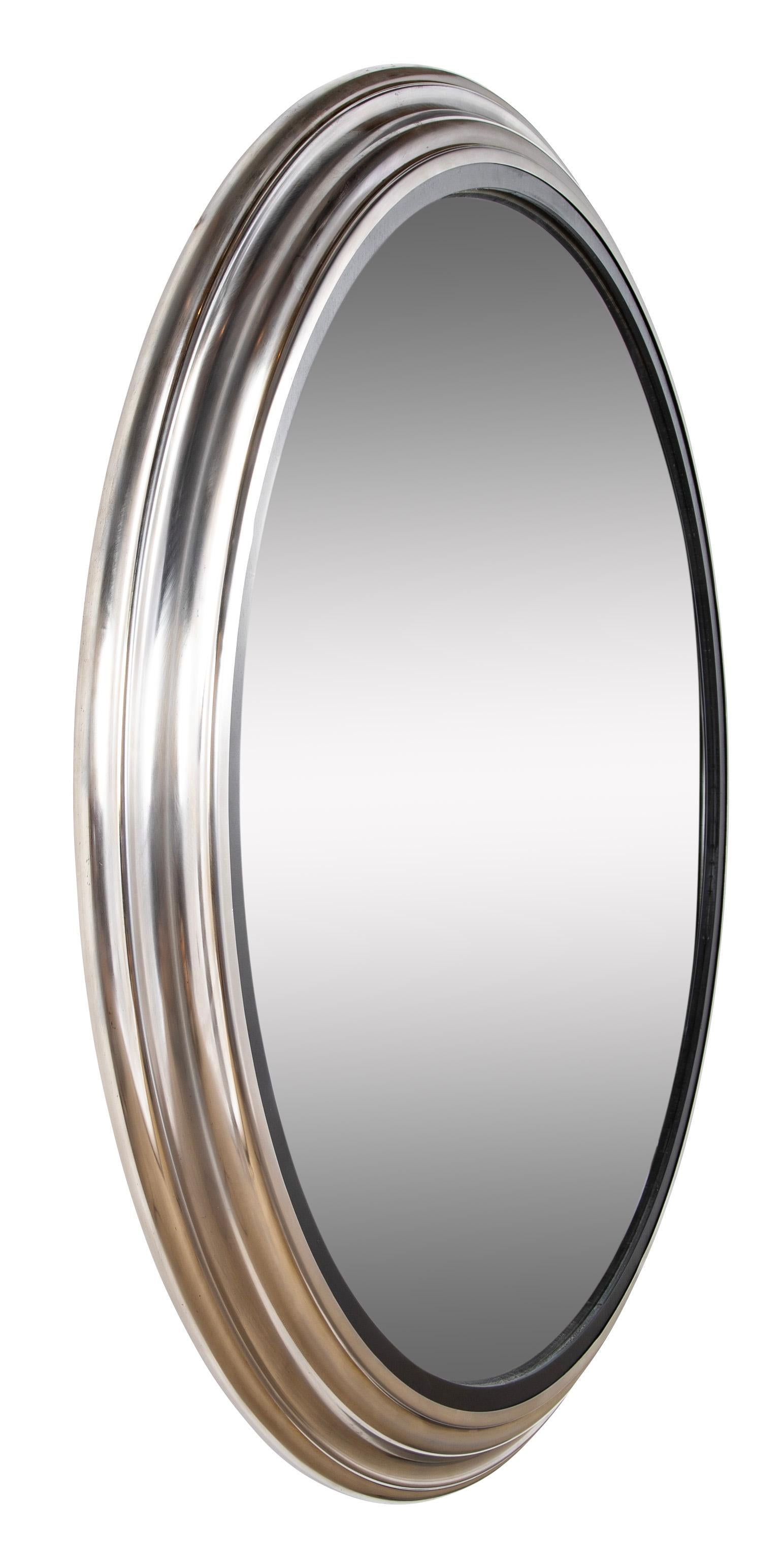 Regency Style Large Scale Brushed Steel Frame Convex Mirror  For Sale 1