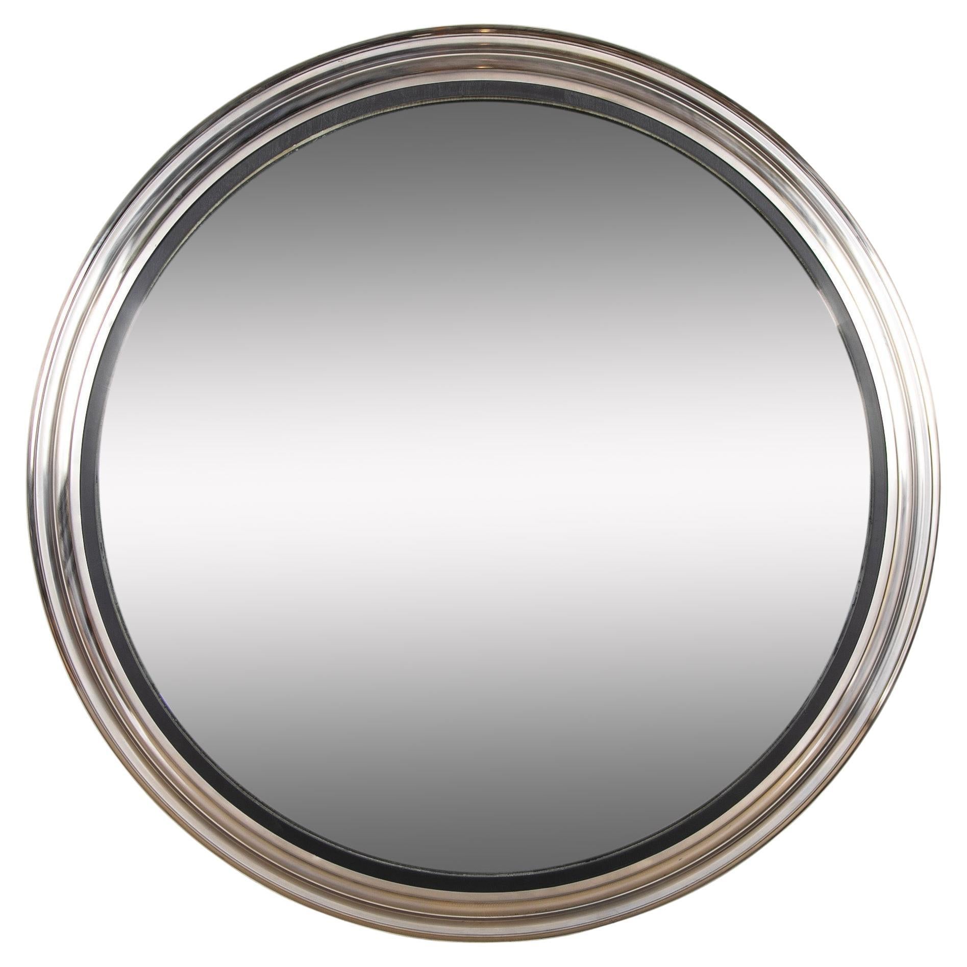  Regency Style Large Scale Brushed Steel Frame Convex Mirror  For Sale