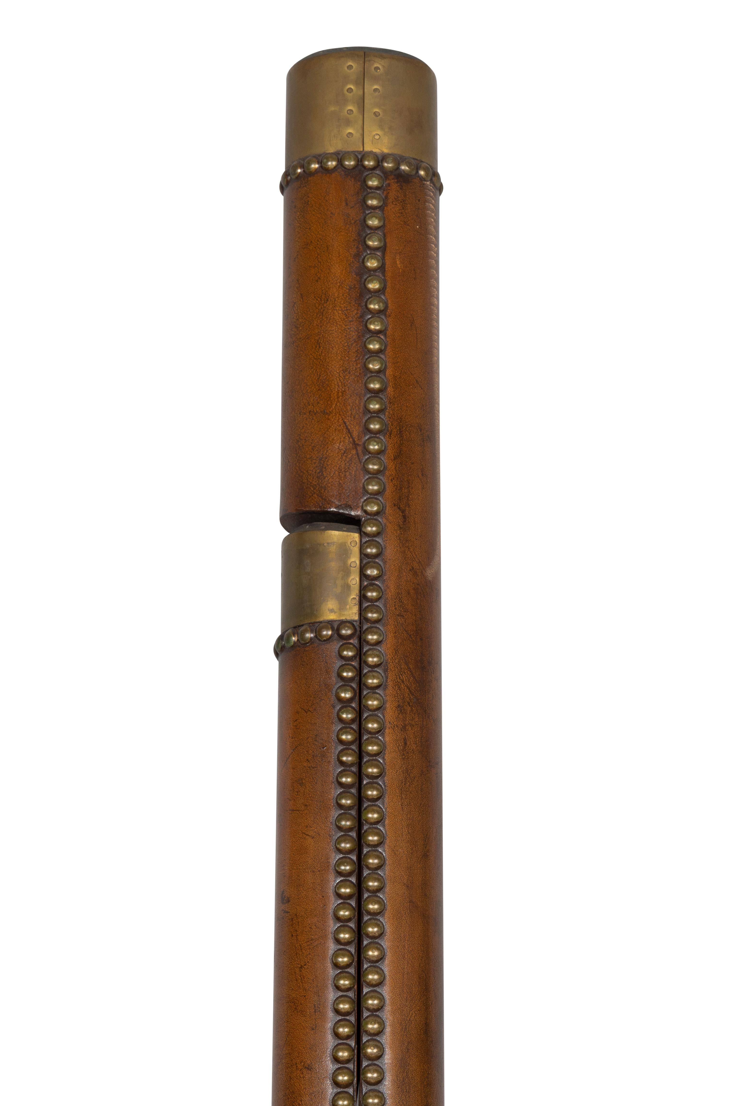 20th Century Regency Style Leather and Brass Stick Ladder For Sale
