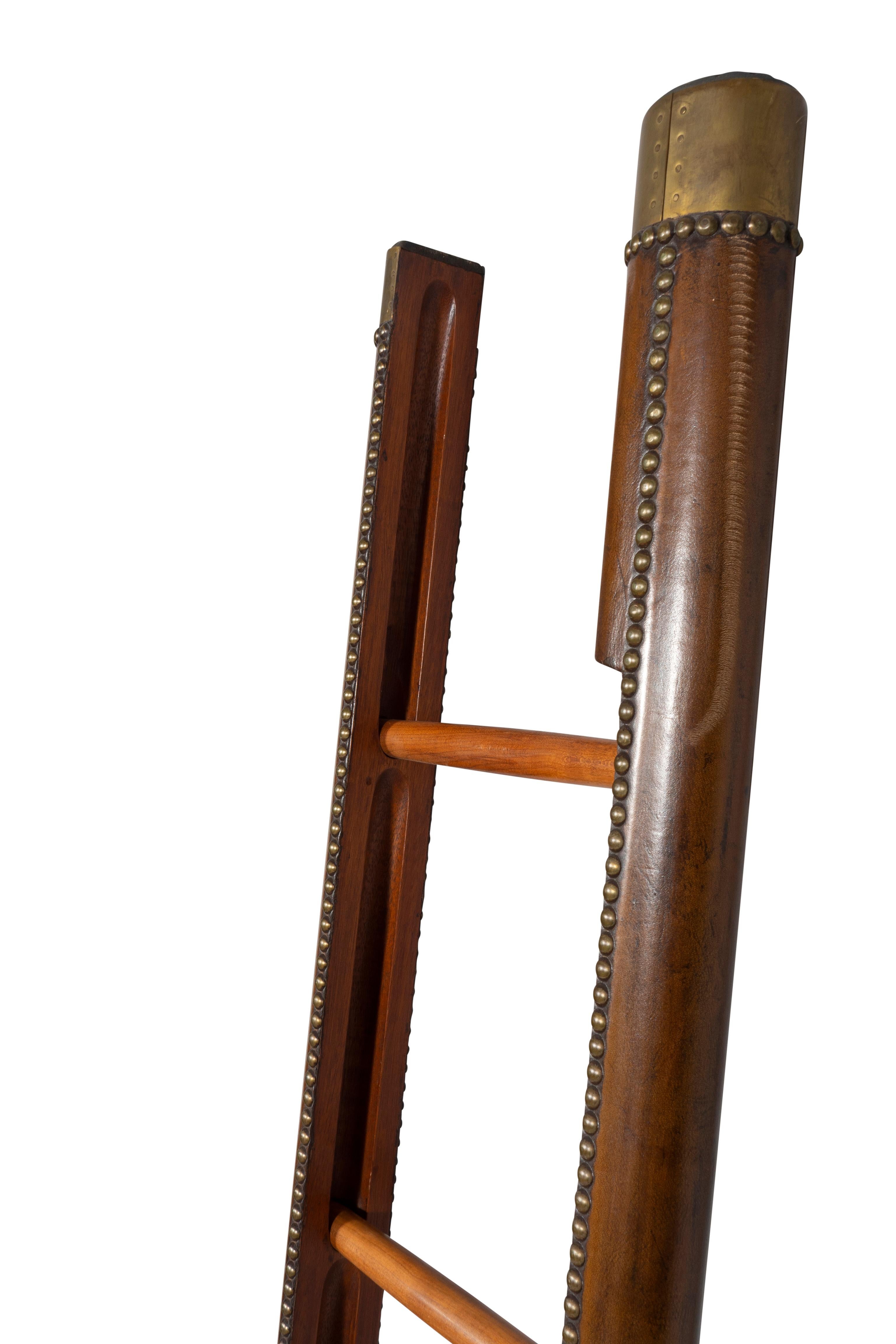 Regency Style Leather and Brass Stick Ladder For Sale 1