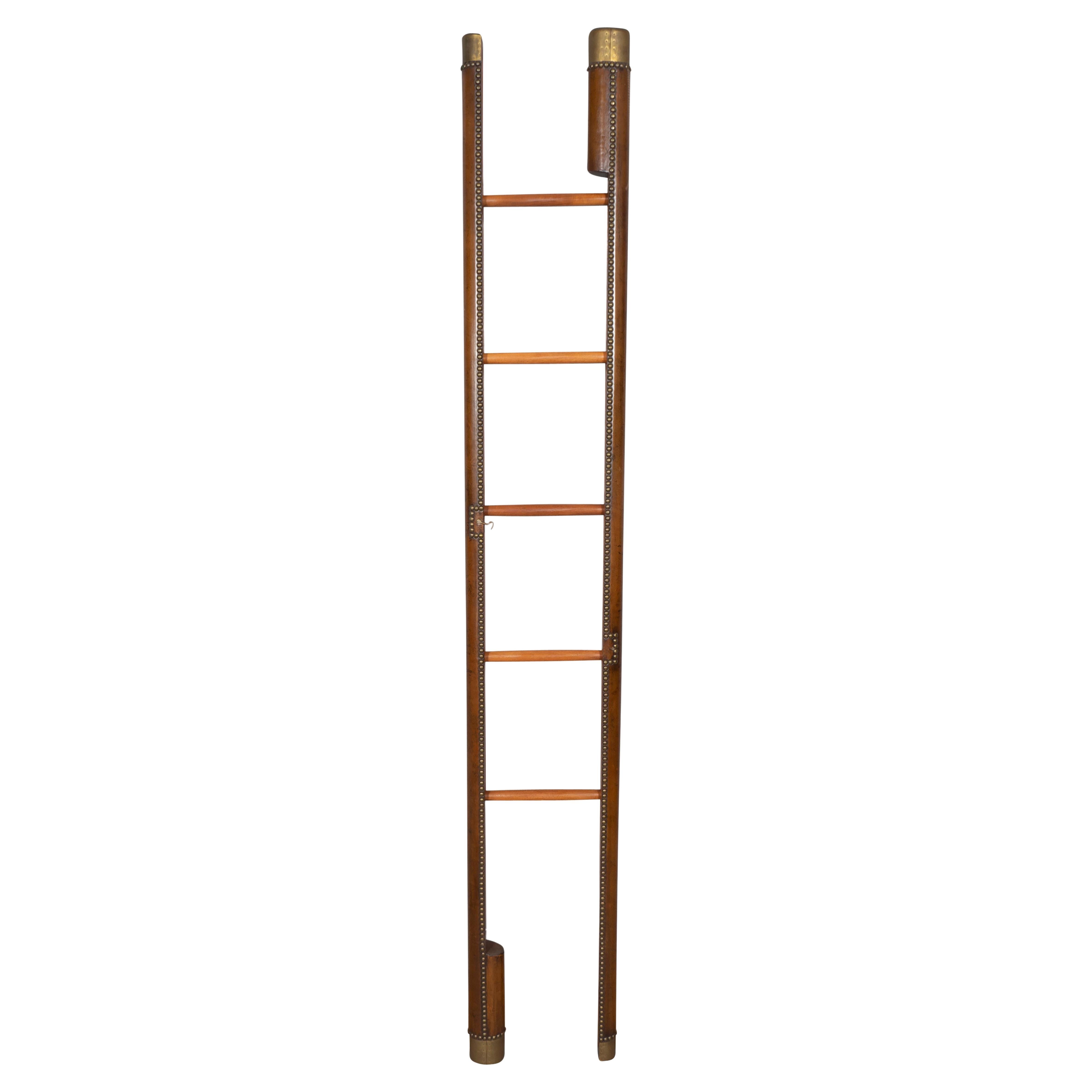 Regency Style Leather and Brass Stick Ladder For Sale