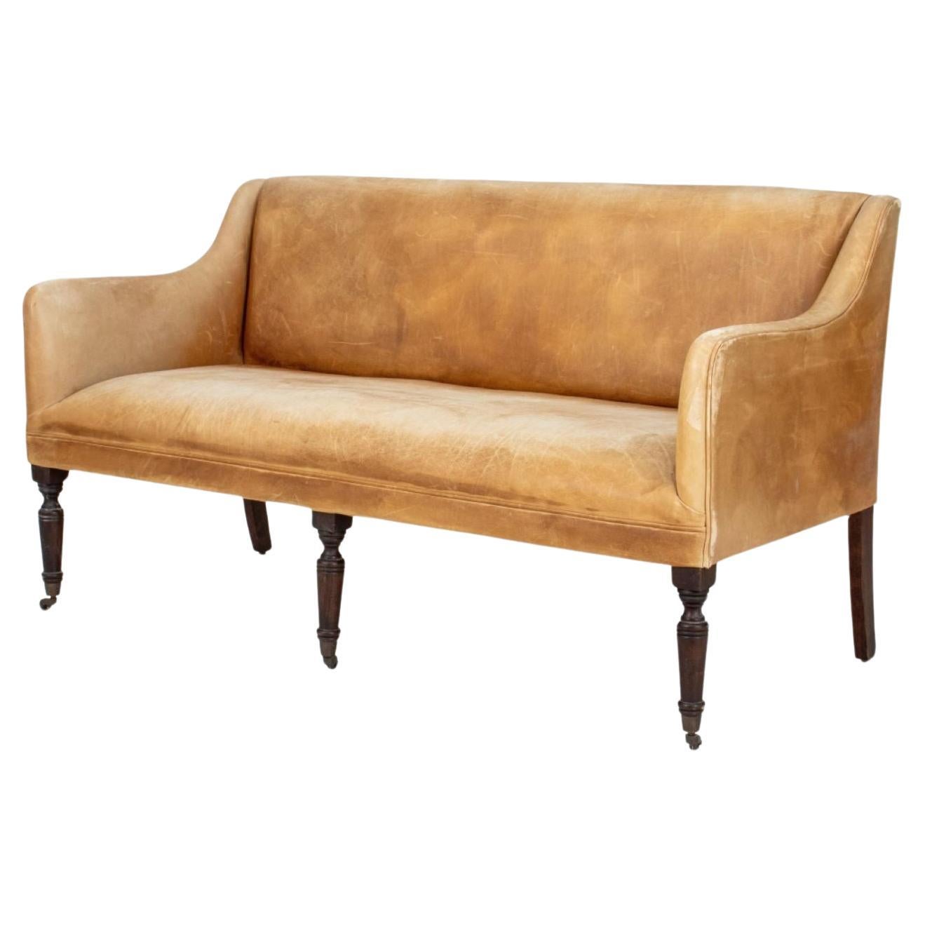 Regency Style Leather Upholstered Sofa For Sale