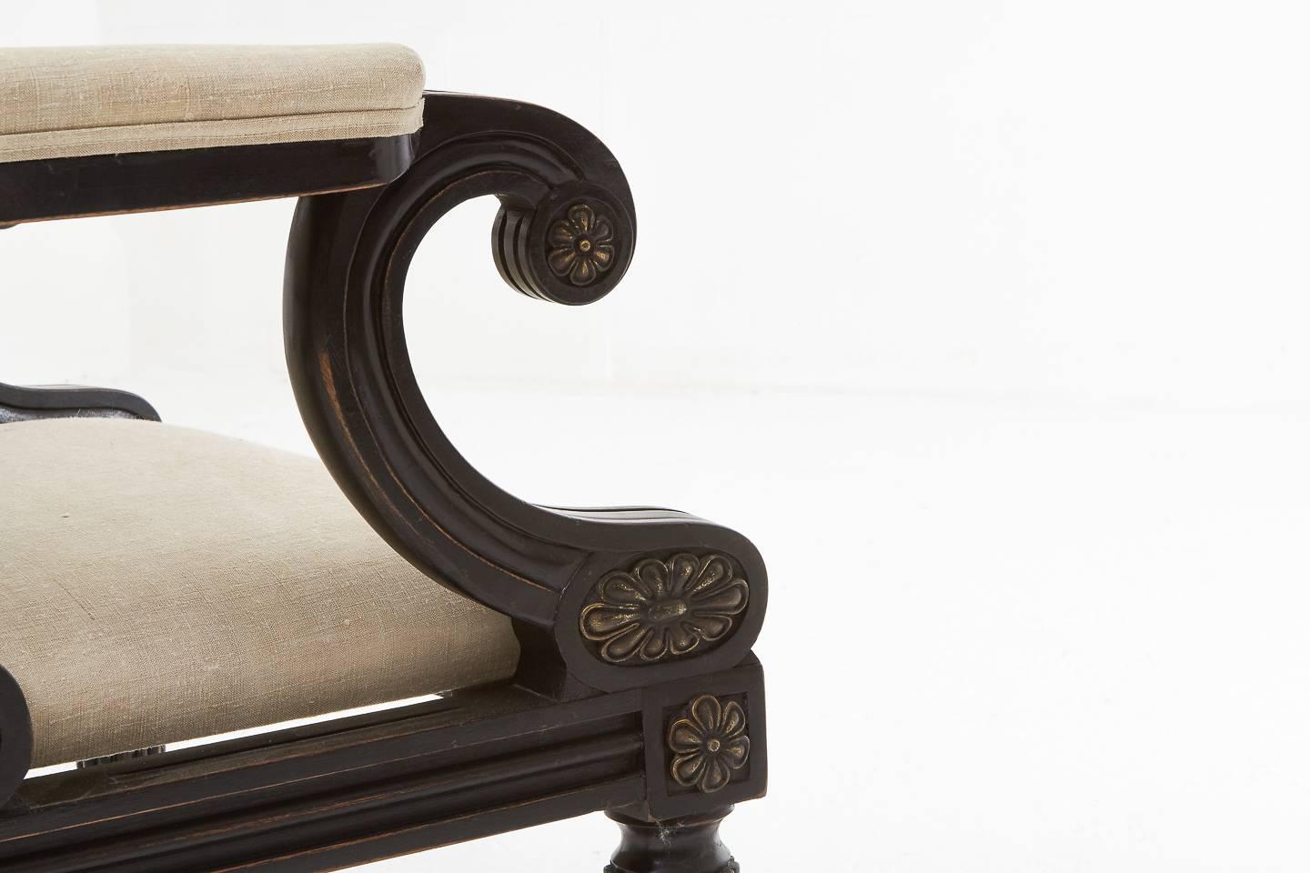English Regency Style Ebonized Sabre Leg Library Armchairs