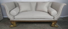Regency Style Linen Upholstered Sofa with Giltwood Feet