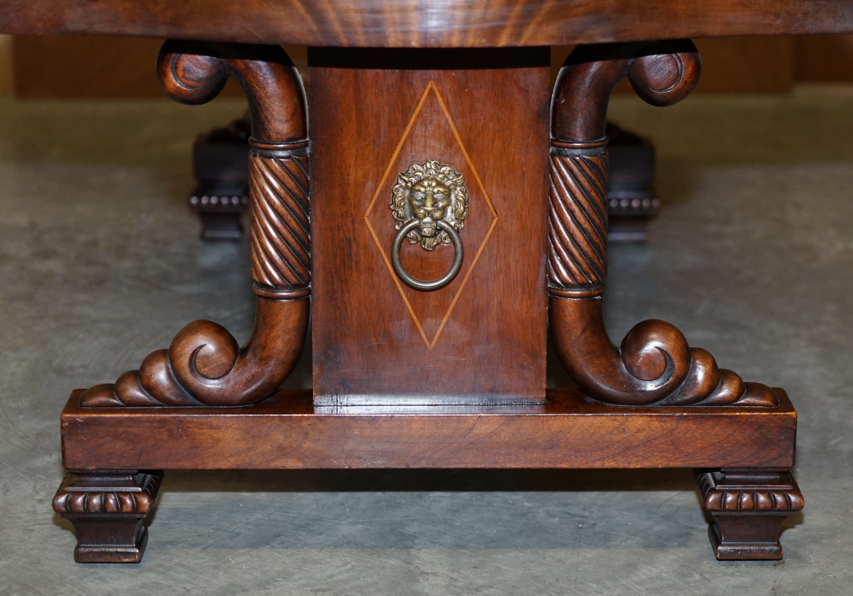 Regency Style Lions Head Handle Oxblood Leather & Walnut Coffee Occasional Table For Sale 2