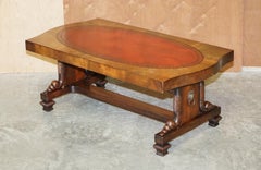 Regency Style Lions Head Handle Oxblood Leather & Walnut Coffee Occasional Table