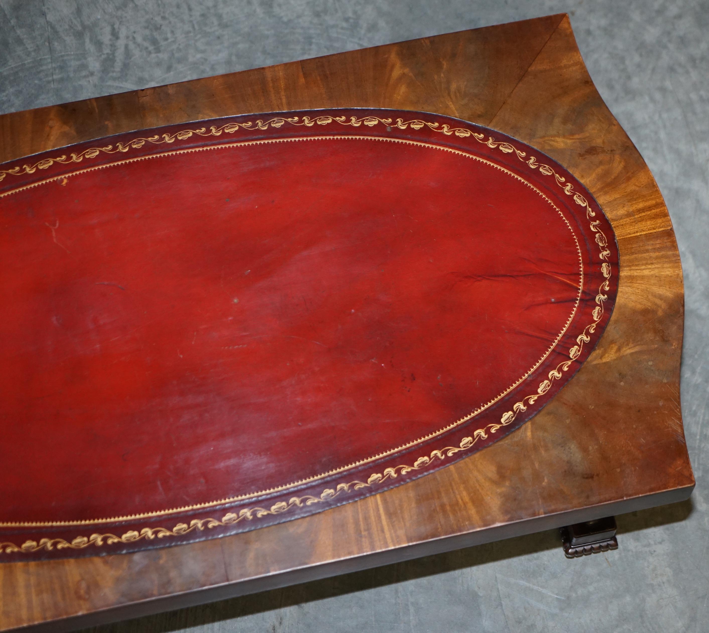 Hand-Crafted Regency Style Lions Head Handle Oxblood Leather & Walnut Coffee Occasional Table For Sale