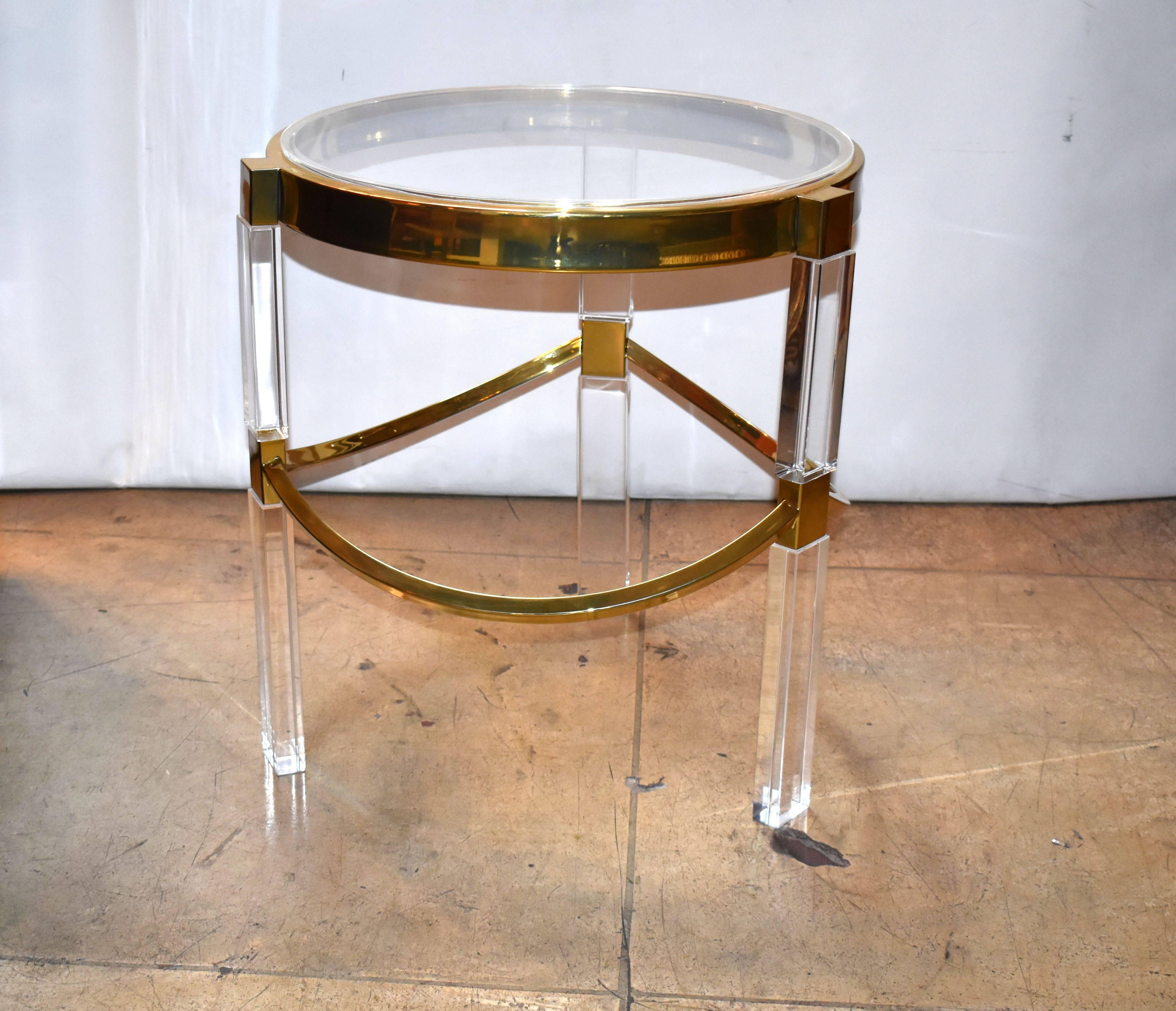 Regency Style Lucite and Brass Side Tables by Charles Hollis Jones In Excellent Condition In Los Angeles, CA