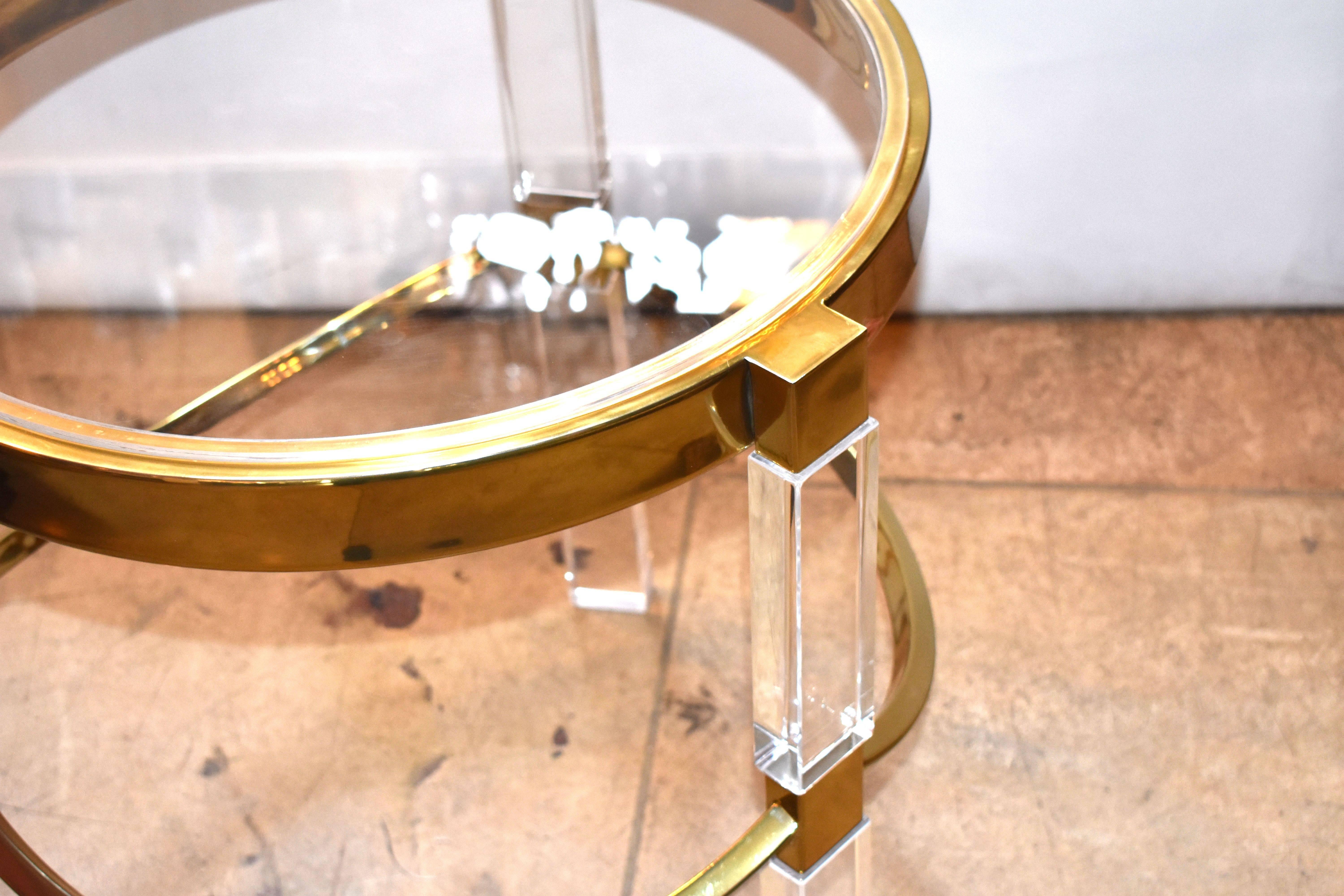 Mid-20th Century Regency Style Lucite and Brass Side Tables by Charles Hollis Jones