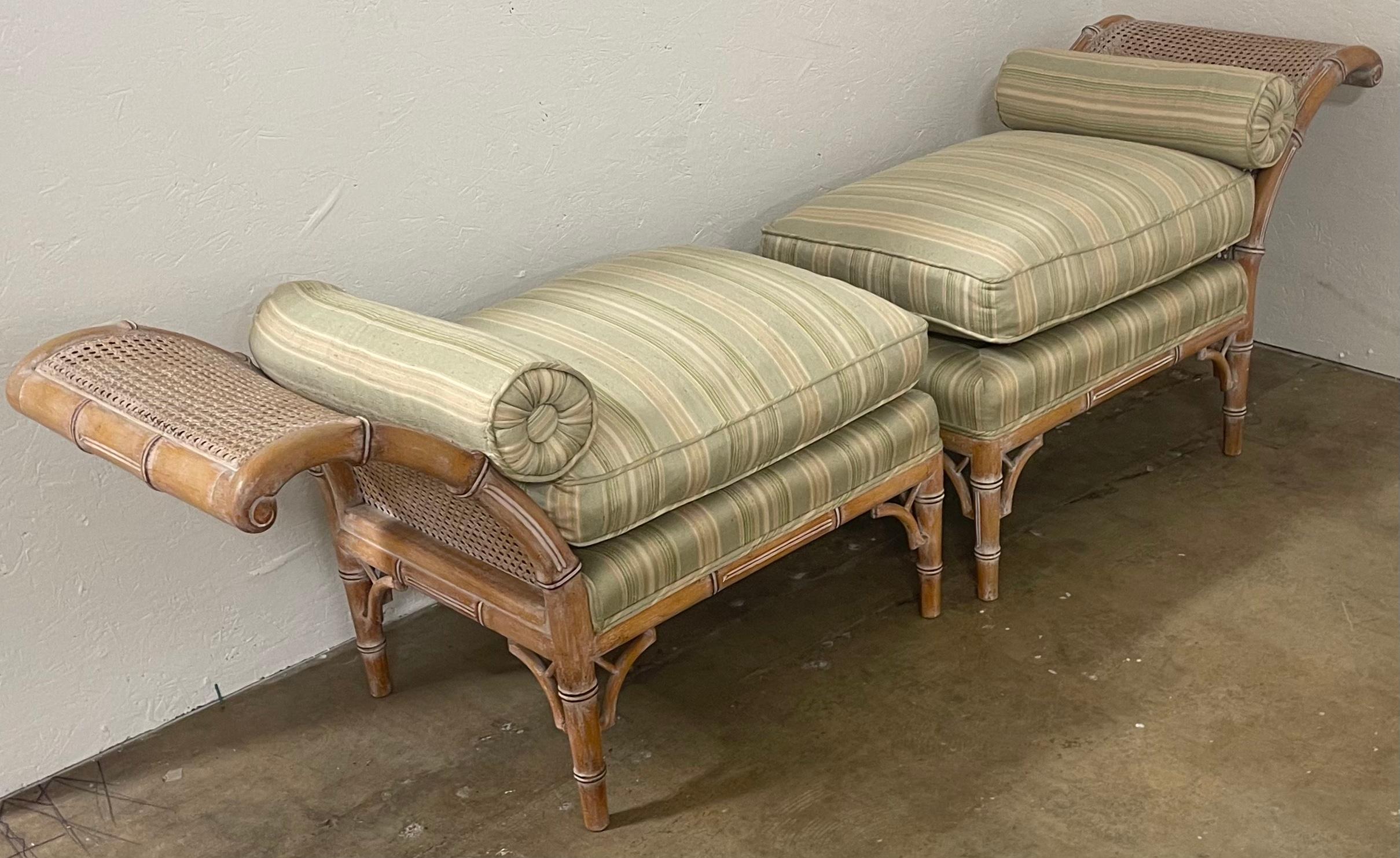 Regency Style Cerused Faux Bamboo Bench or Chaise In Silk For Sale 3