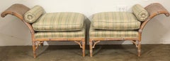 Retro Regency Style Cerused Faux Bamboo Bench or Chaise In Silk