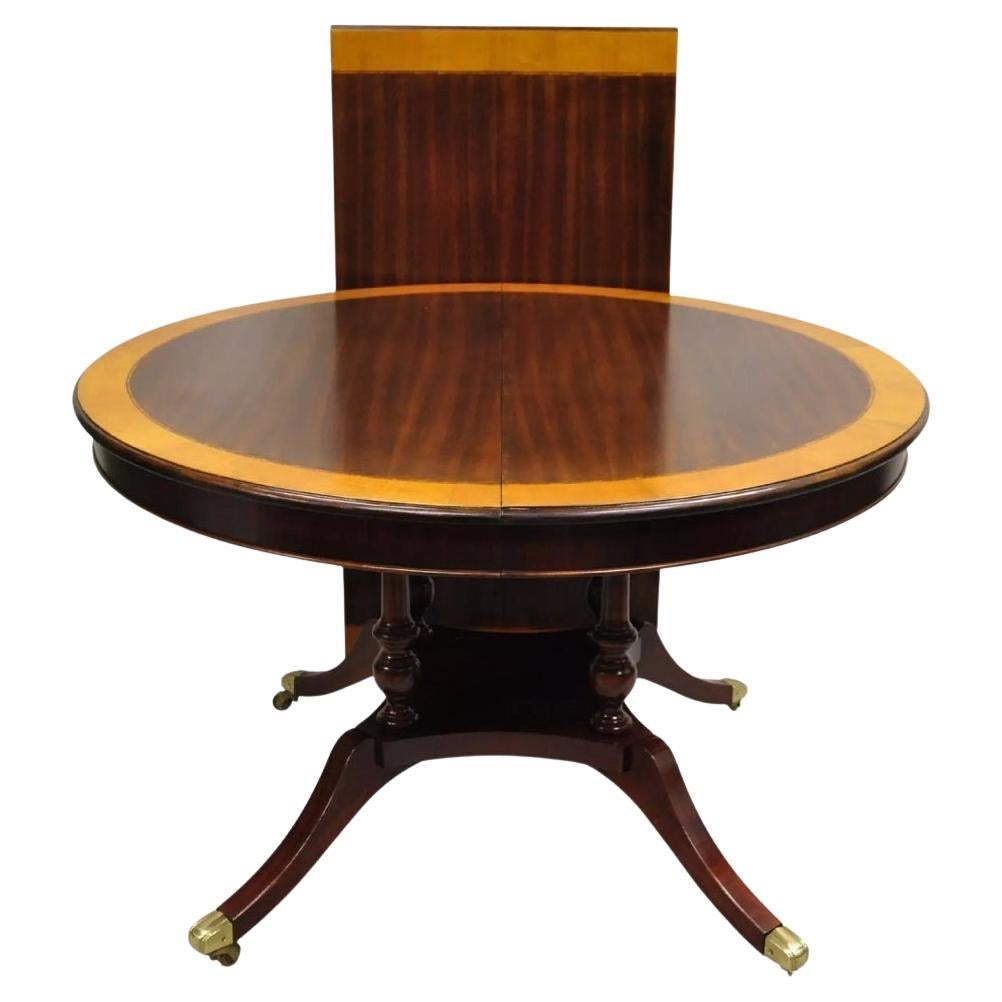 Regency Style Mahogany 48" Round Banded Oval Extension Dining Table w/ Leaf