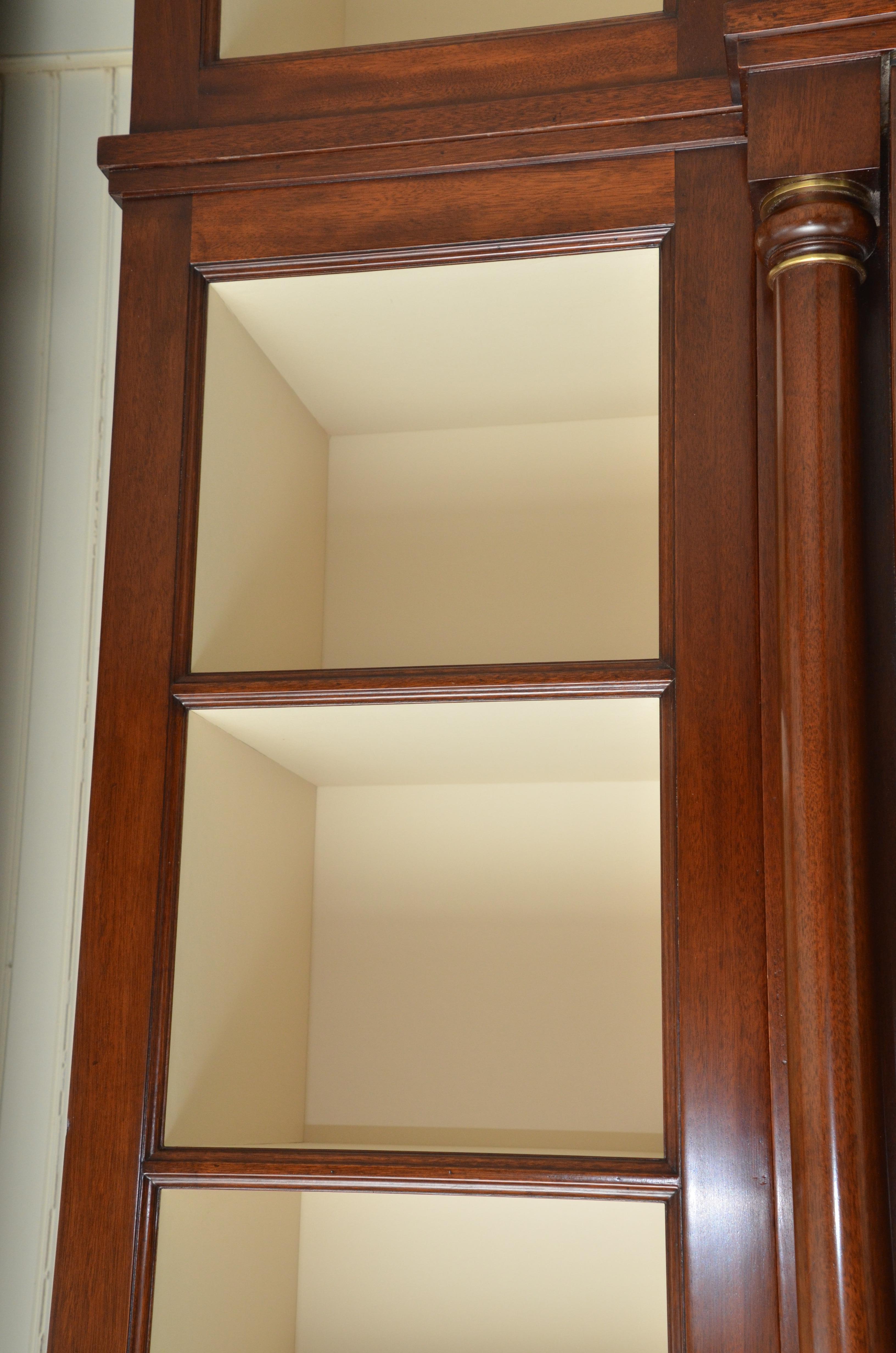 Contemporary Regency Style Mahogany and Brass Breakfront Bookcase