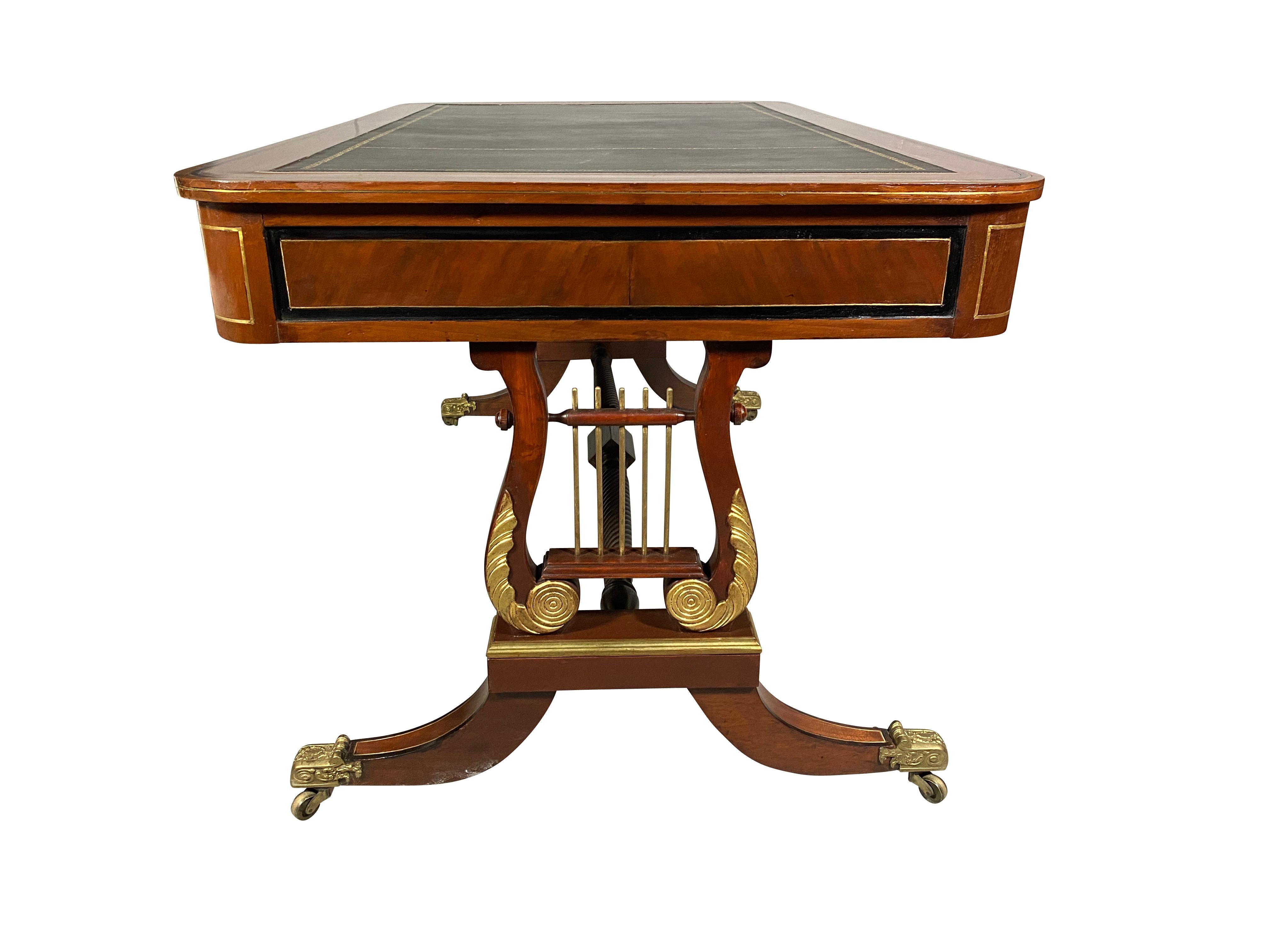 English Regency Style Mahogany and Brass Inlaid Writing Table