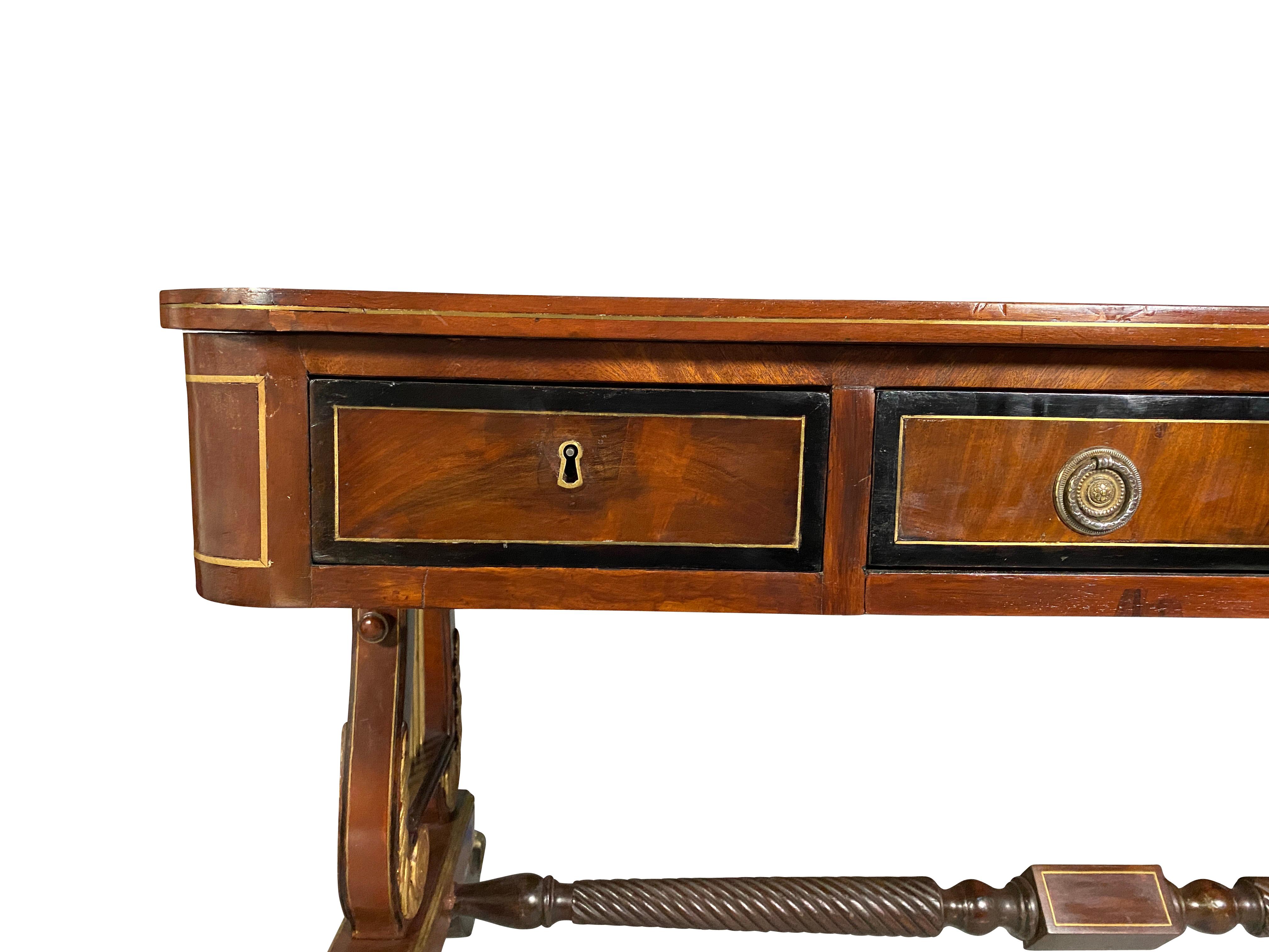 Regency Style Mahogany and Brass Inlaid Writing Table 1