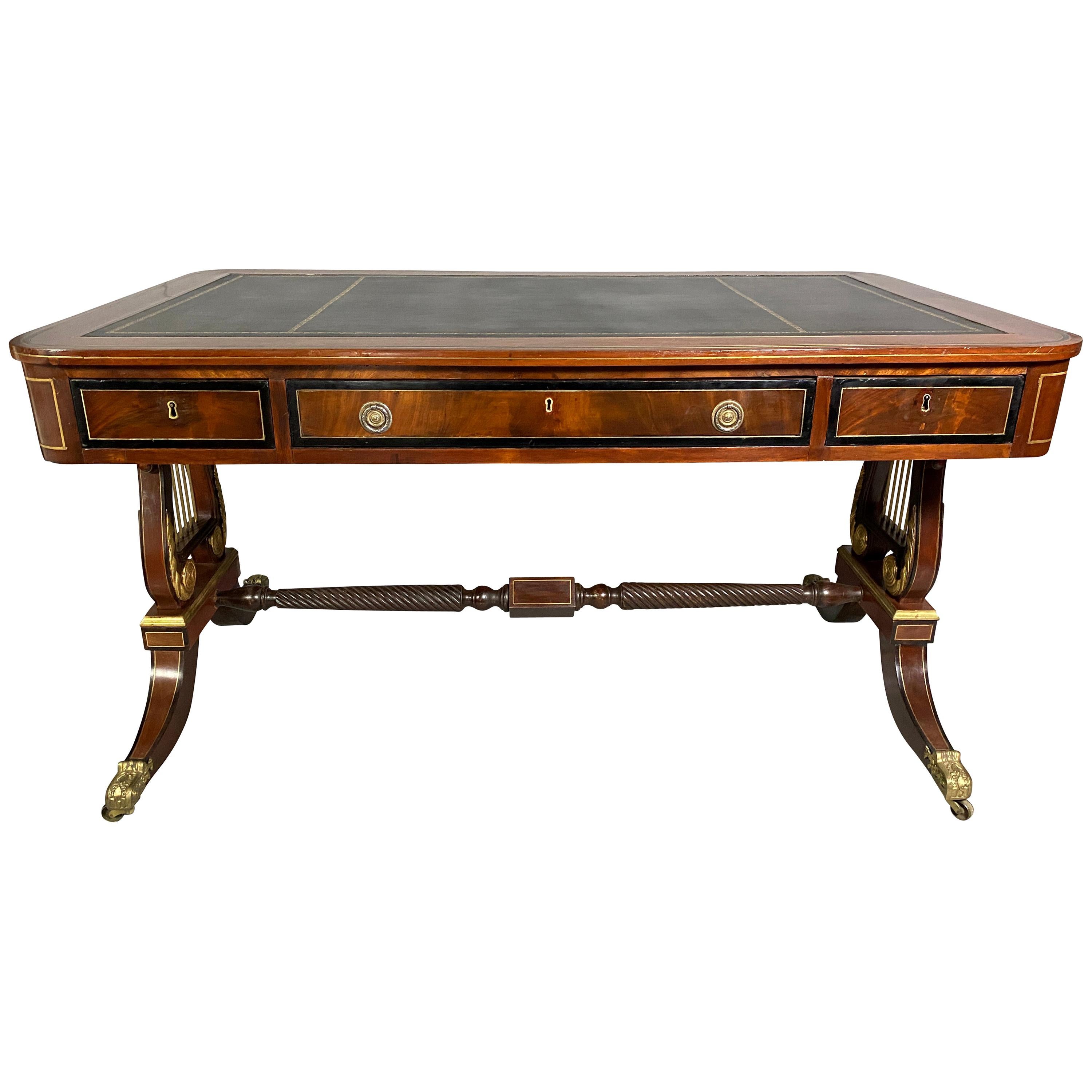 Regency Style Mahogany and Brass Inlaid Writing Table