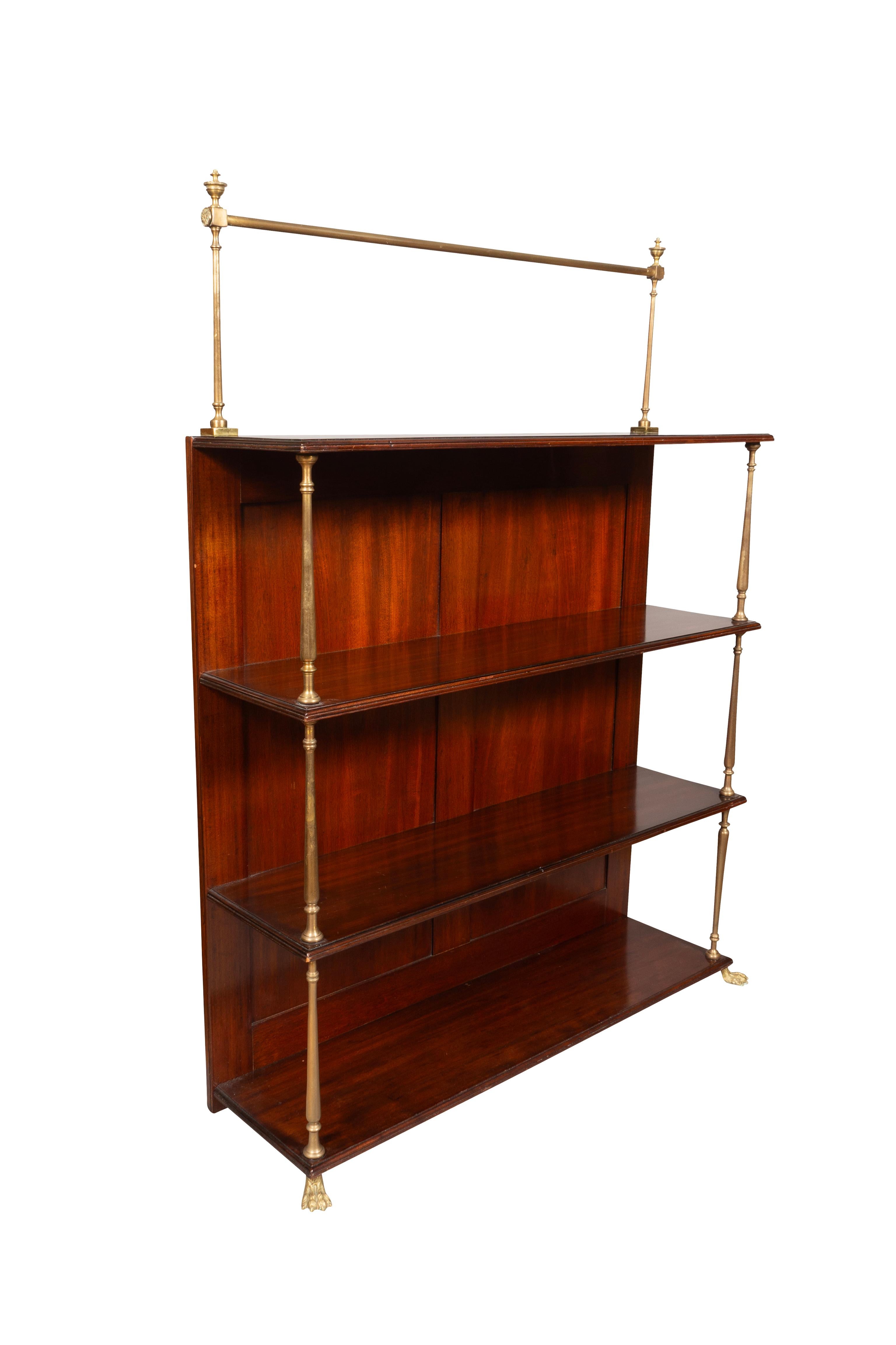 English Regency Style Mahogany And Brass Open Bookcase For Sale