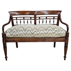 Banco Settee de caoba y caña tapizado estilo Regencia
